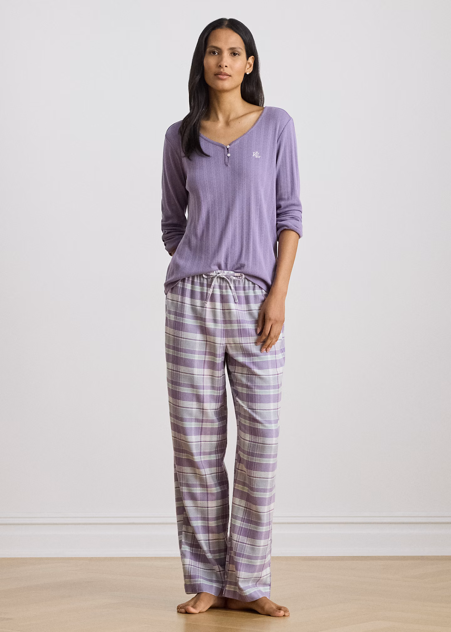 Karierter Henley-Pyjama mit Baumwolle - RALPH LAUREN OUTLET