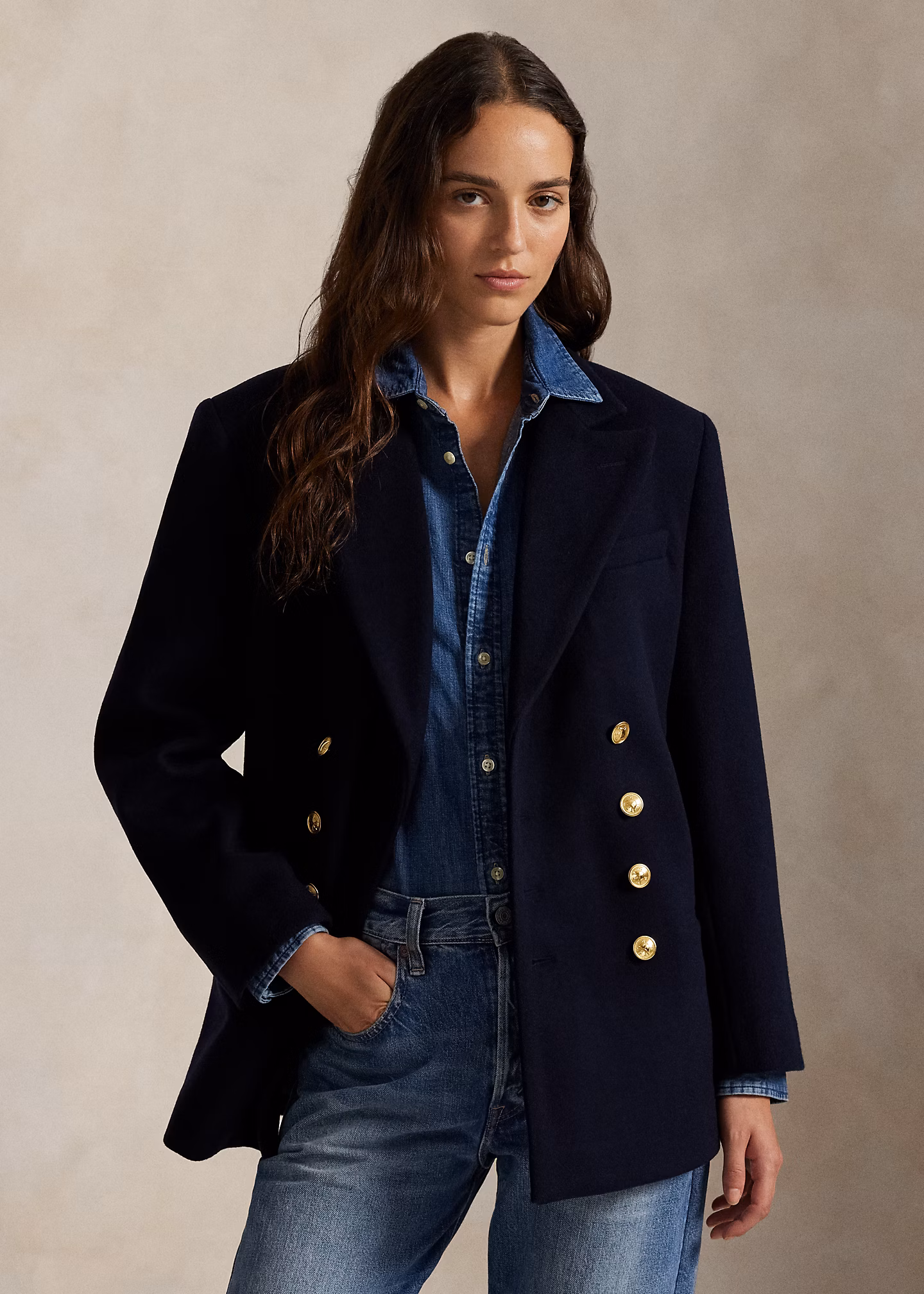 Zweireihiger Blazer aus Wollmelton - RALPH LAUREN OUTLET