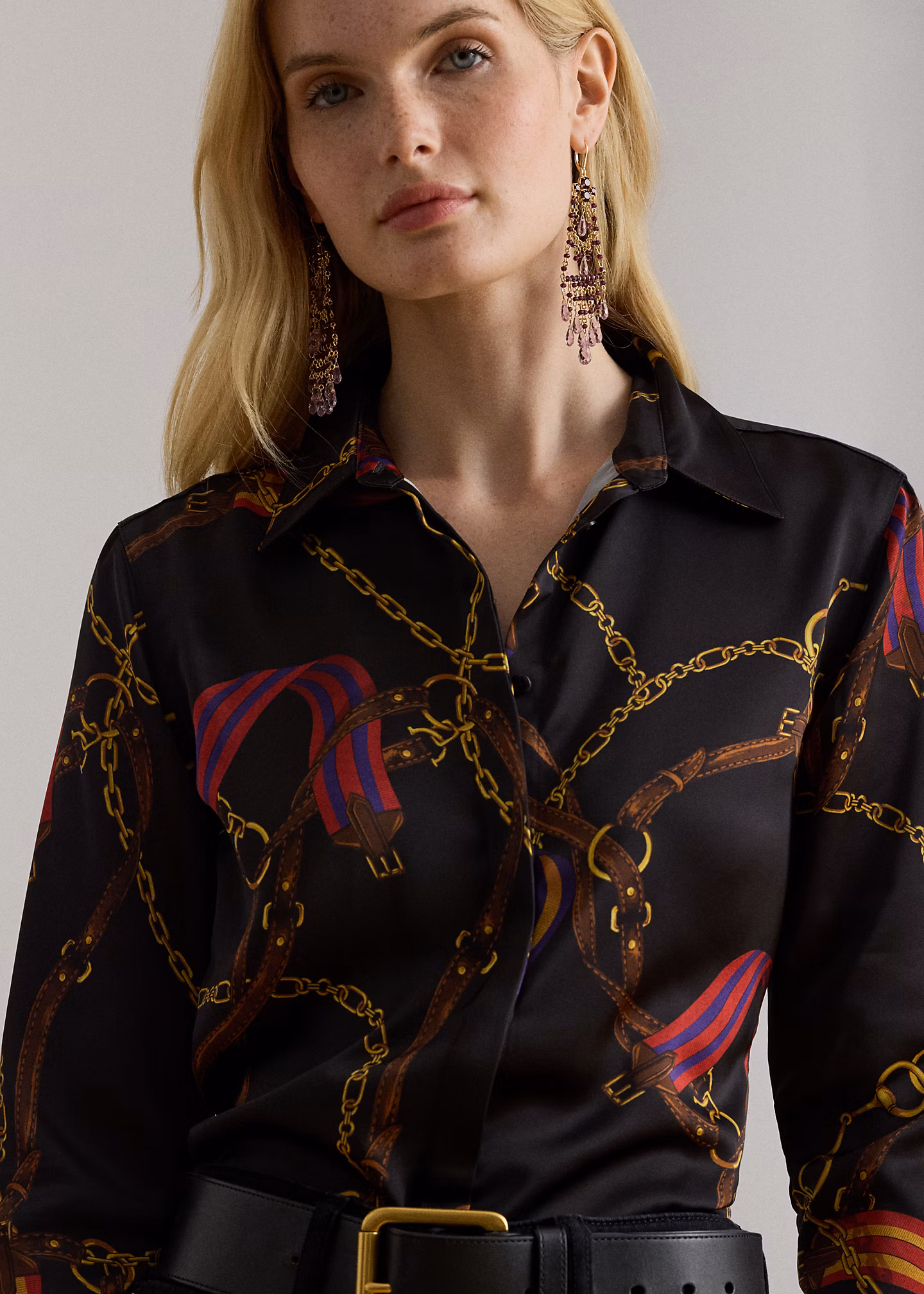 Classic Fit Belting-Print Satin Shirt - RALPH LAUREN OUTLET