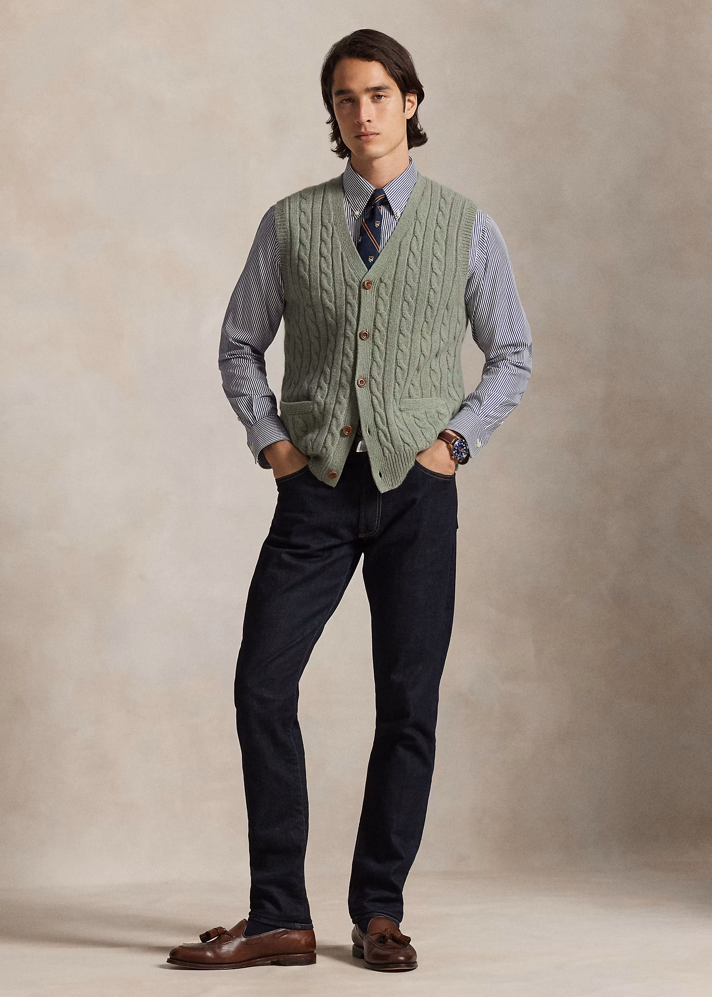 Woll-Kaschmir-Pullunder mit Zopfmuster - RALPH LAUREN OUTLET