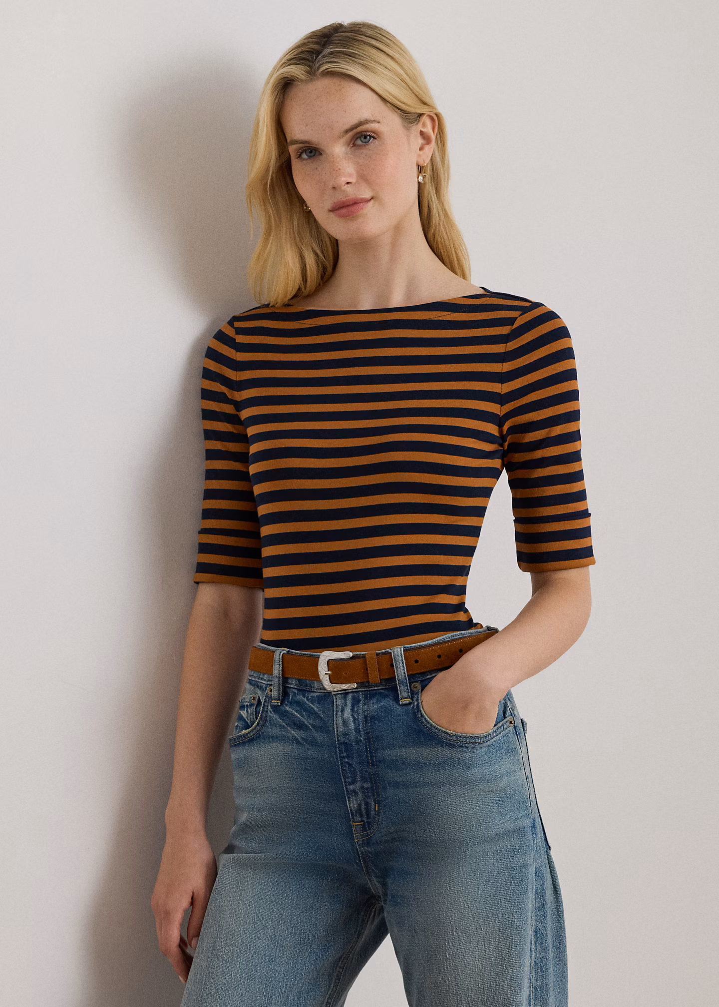 Baumwoll-T-Shirt mit U-Boot-Ausschnitt - RALPH LAUREN OUTLET