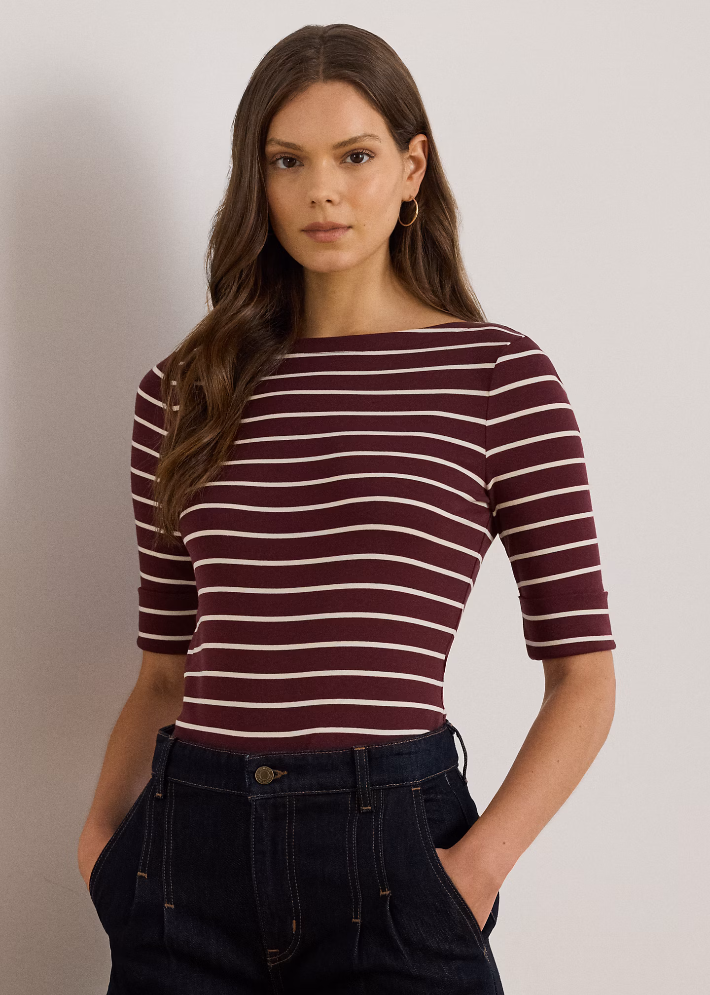 Baumwoll-T-Shirt mit U-Boot-Ausschnitt - RALPH LAUREN OUTLET