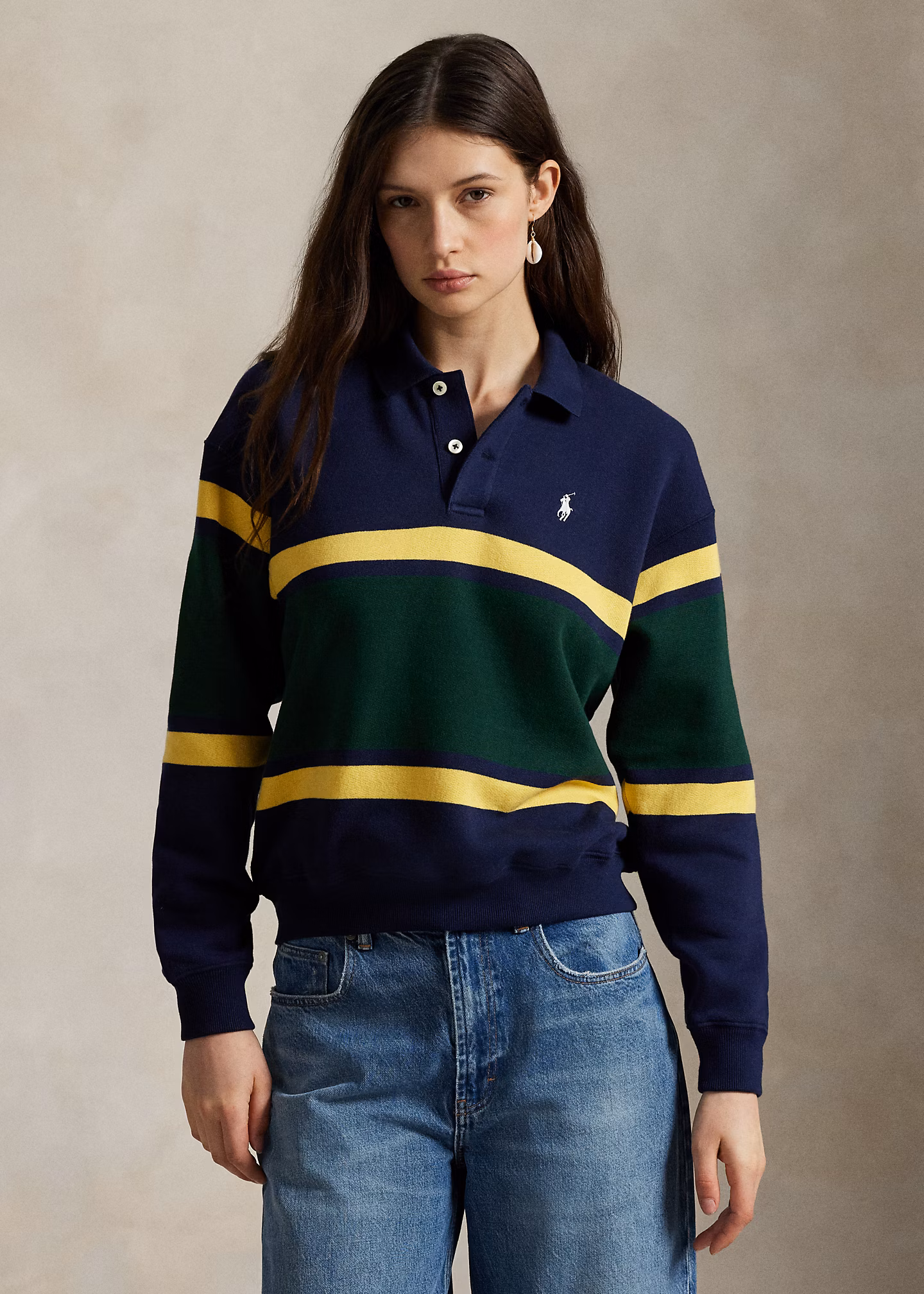 Gestreiftes Langarm-Poloshirt aus Fleece - RALPH LAUREN OUTLET