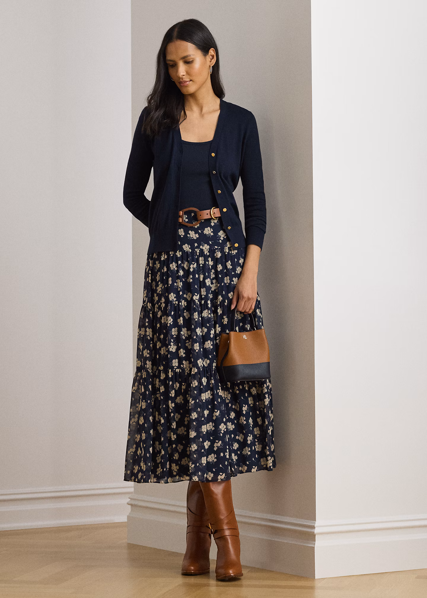 Geblümter Stufenrock aus Georgette - RALPH LAUREN OUTLET