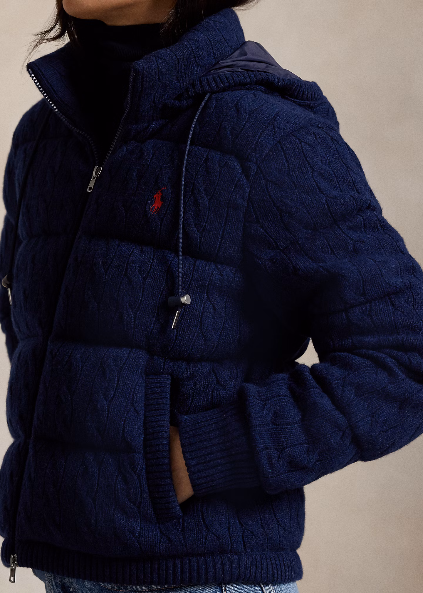 Woll-Kaschmir-Pufferjacke mit Zopfmuster - RALPH LAUREN OUTLET