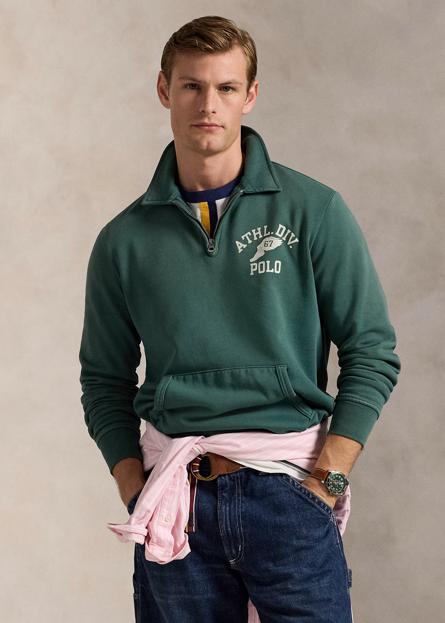Grafik-Sweatshirt aus Fleece mit Kragen - RALPH LAUREN OUTLET