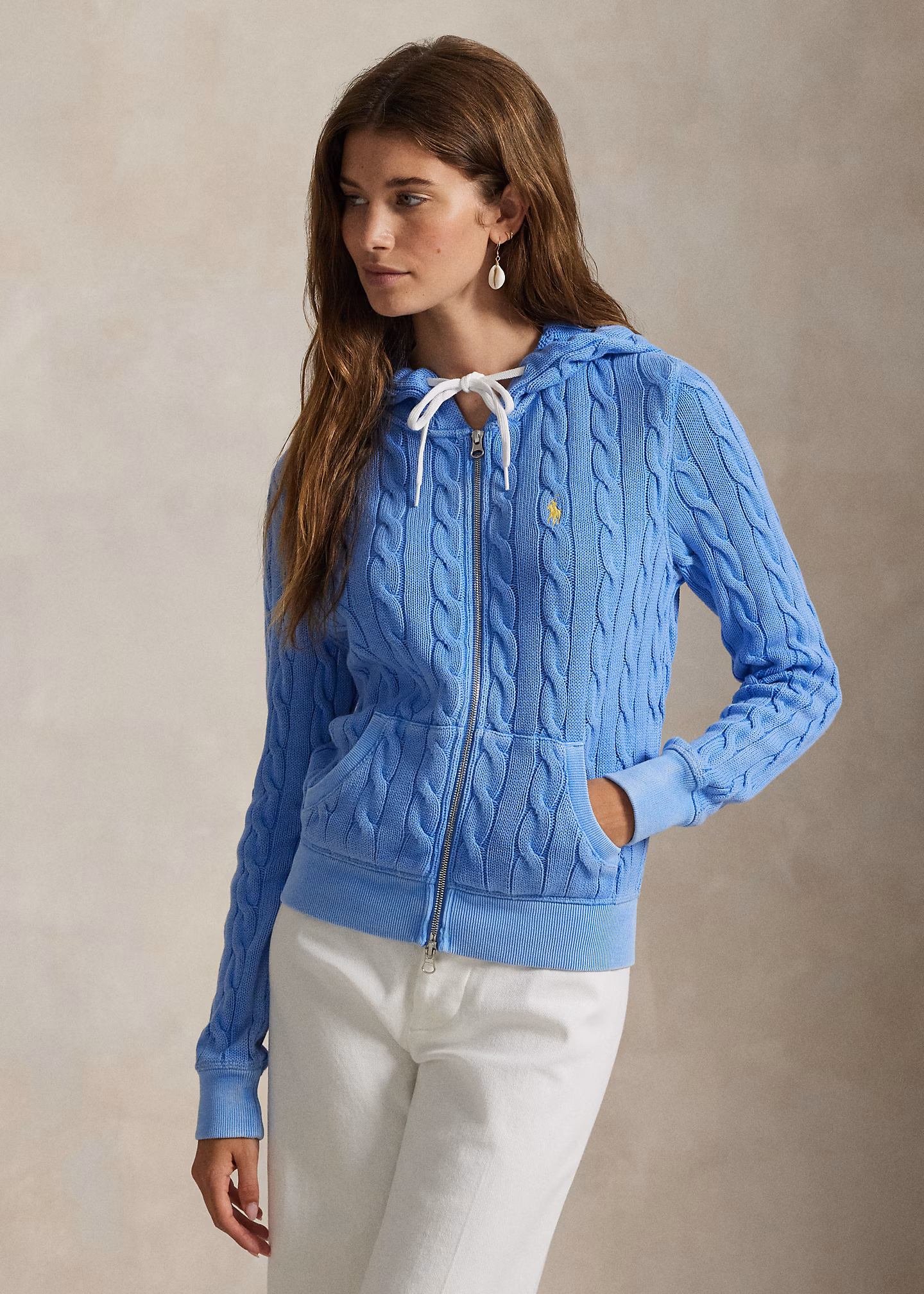 Baumwoll-Kapuzenjacke mit Zopfmuster - RALPH LAUREN OUTLET