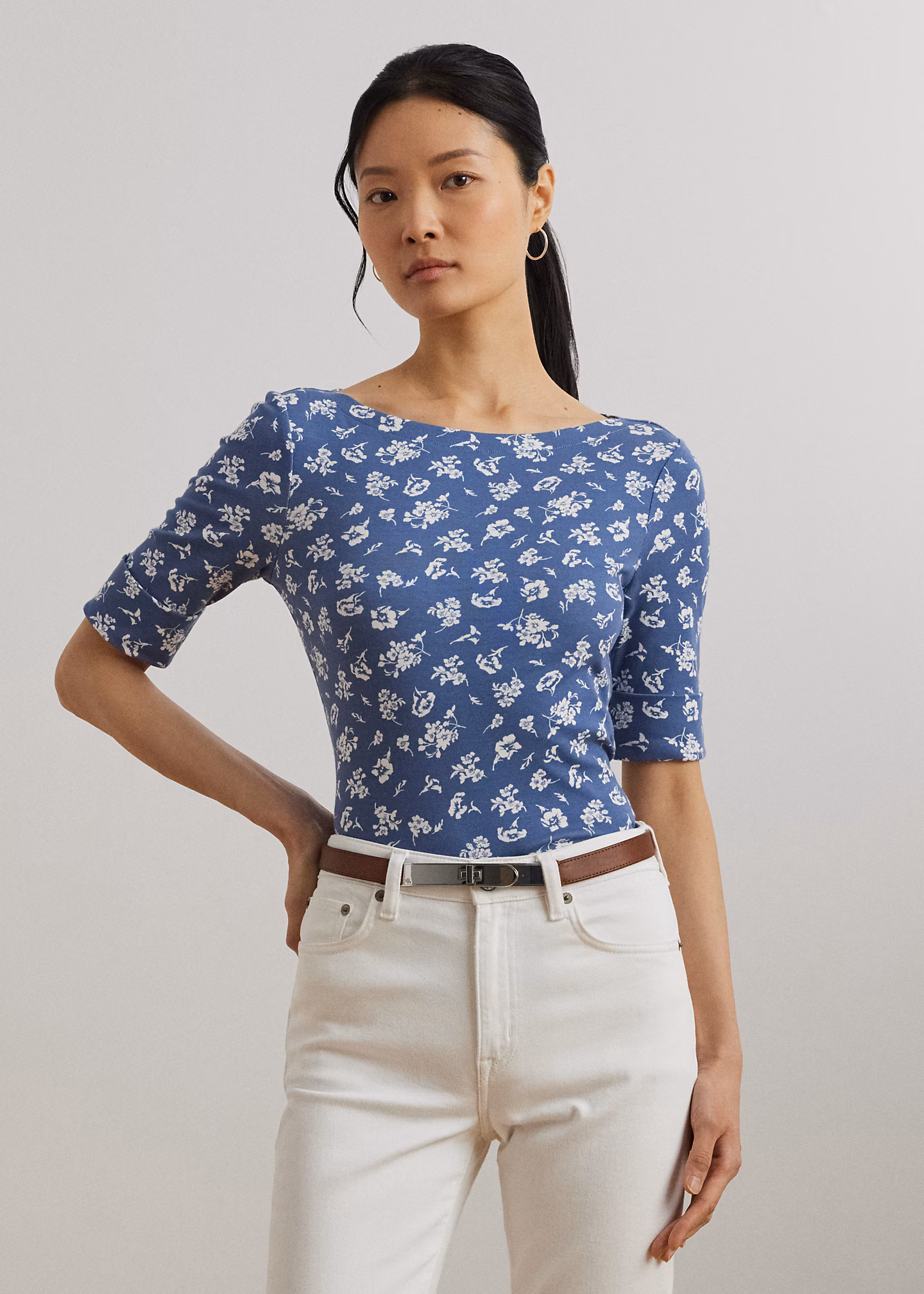 Geblümtes T-Shirt mit U-Boot-Ausschnitt - RALPH LAUREN OUTLET