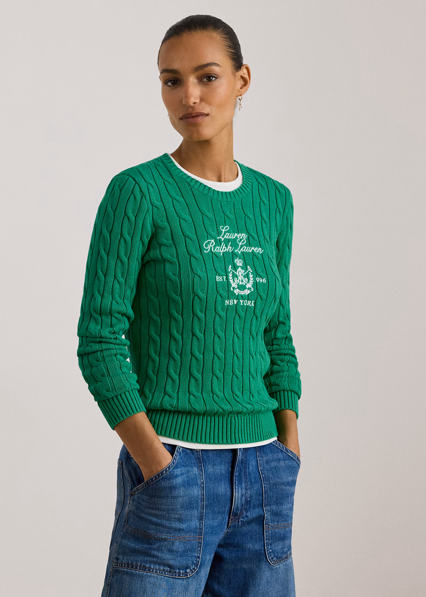 Zopfmusterpullover mit gesticktem Wappen - RALPH LAUREN OUTLET