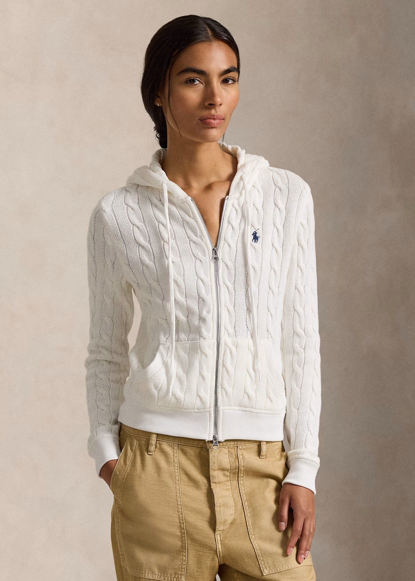 Baumwoll-Kapuzenjacke mit Zopfmuster - RALPH LAUREN OUTLET