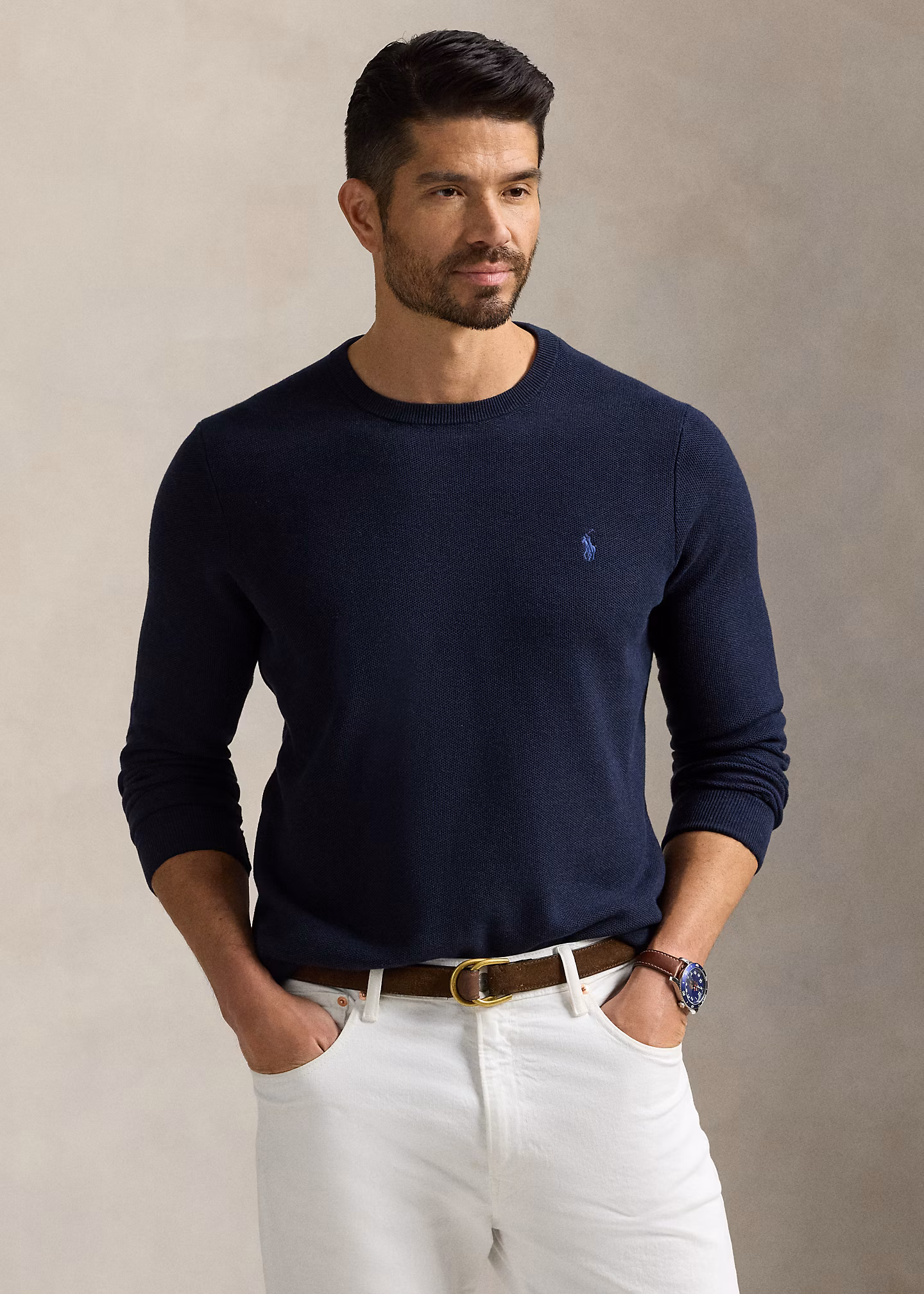 Rundhalspullover aus Baumwollpiqué - RALPH LAUREN OUTLET