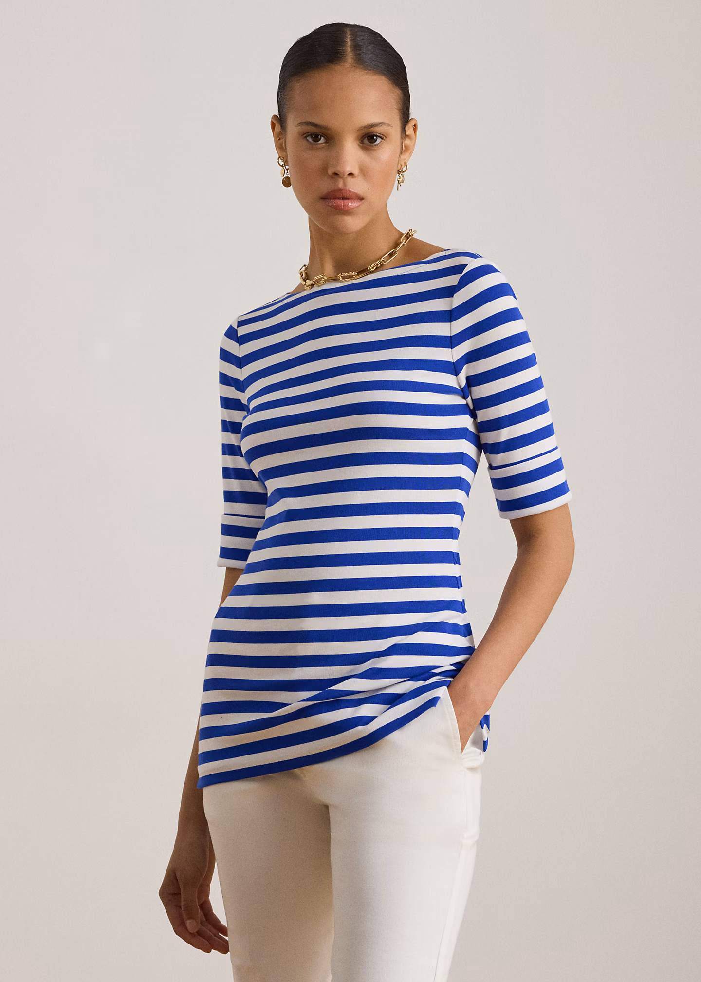 Baumwoll-T-Shirt mit U-Boot-Ausschnitt - RALPH LAUREN OUTLET