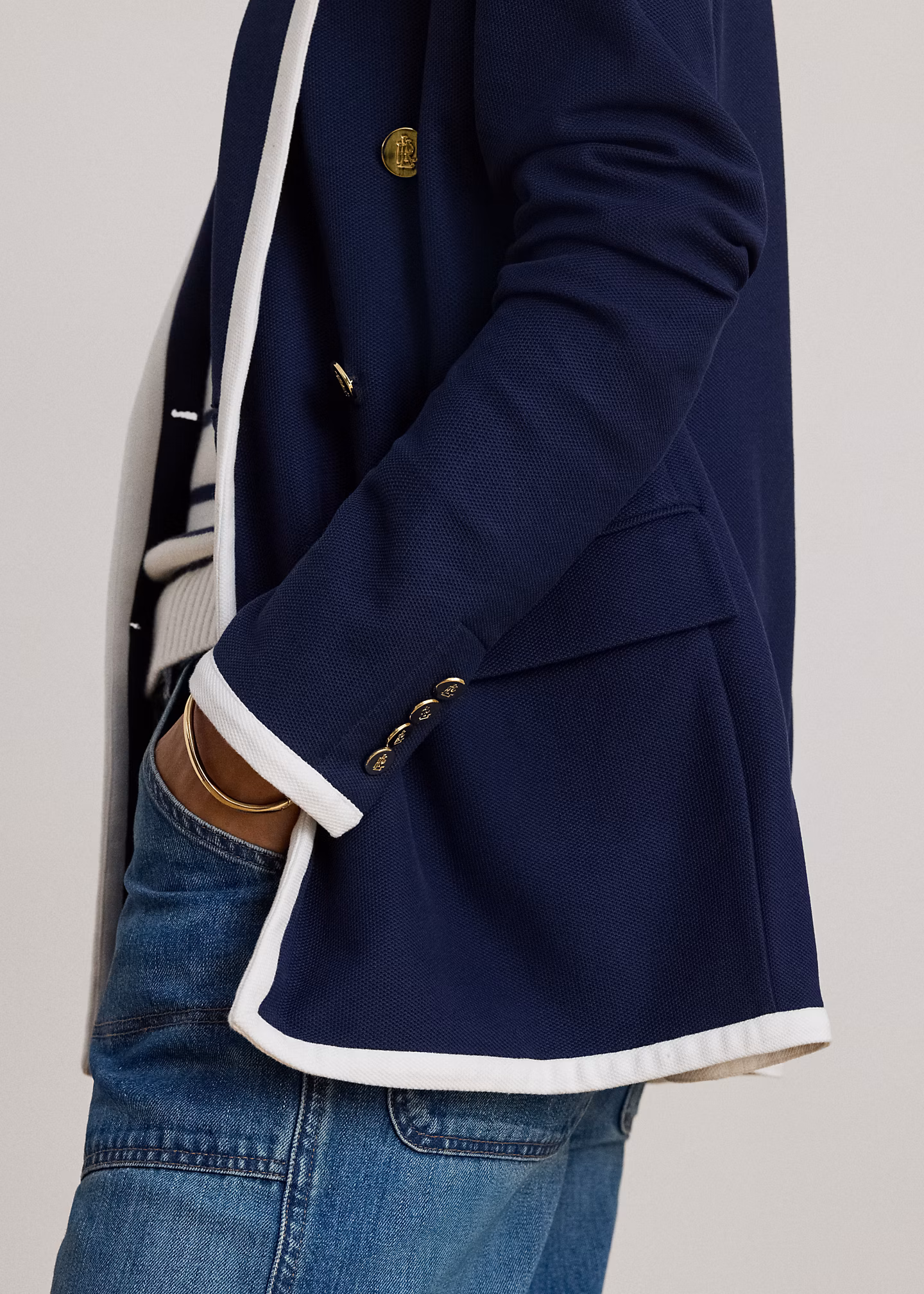 Zweifarbiger zweireihiger Piqué-Blazer - RALPH LAUREN OUTLET