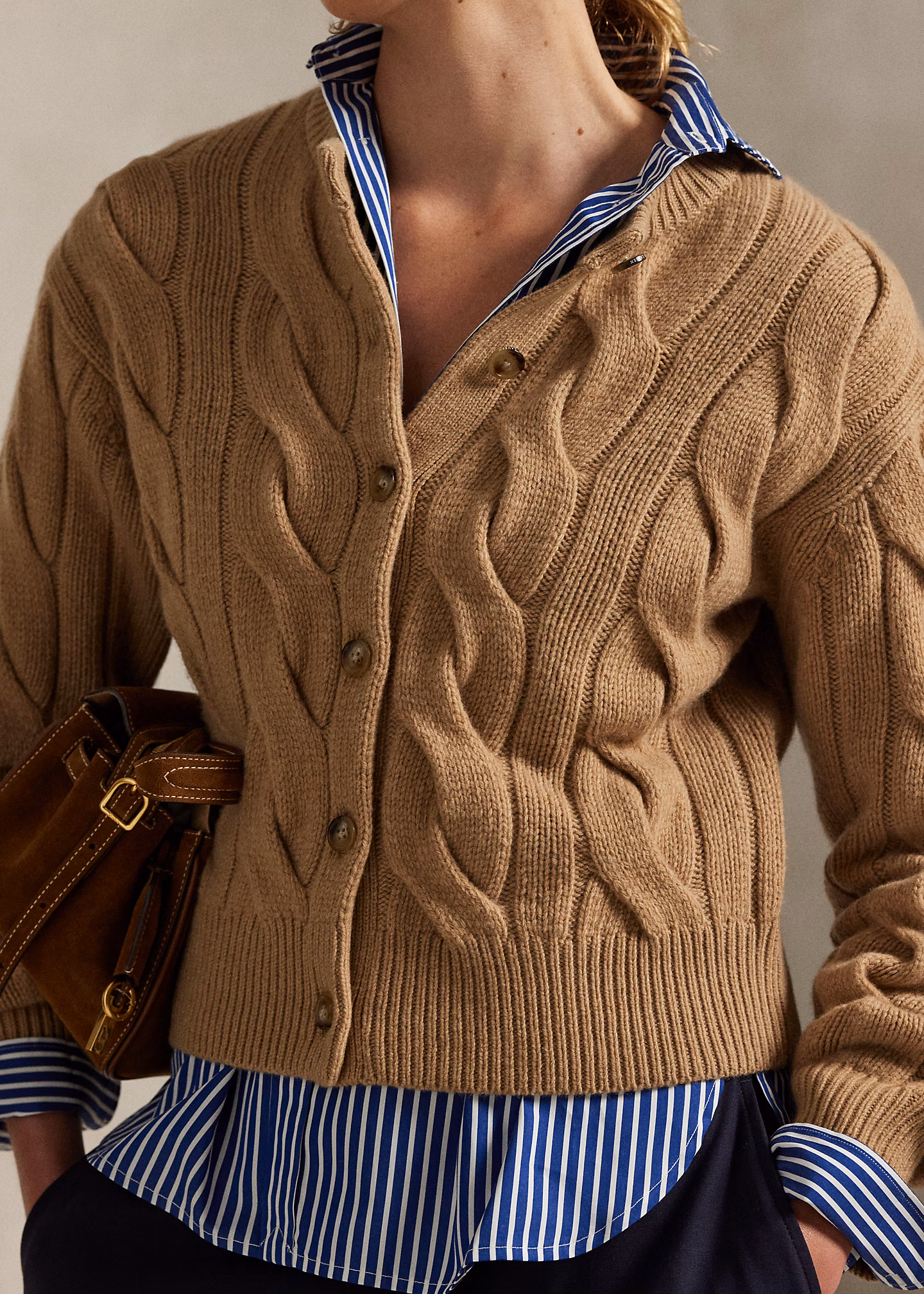 Woll-Kaschmir-Cardigan mit Zopfmuster - RALPH LAUREN OUTLET