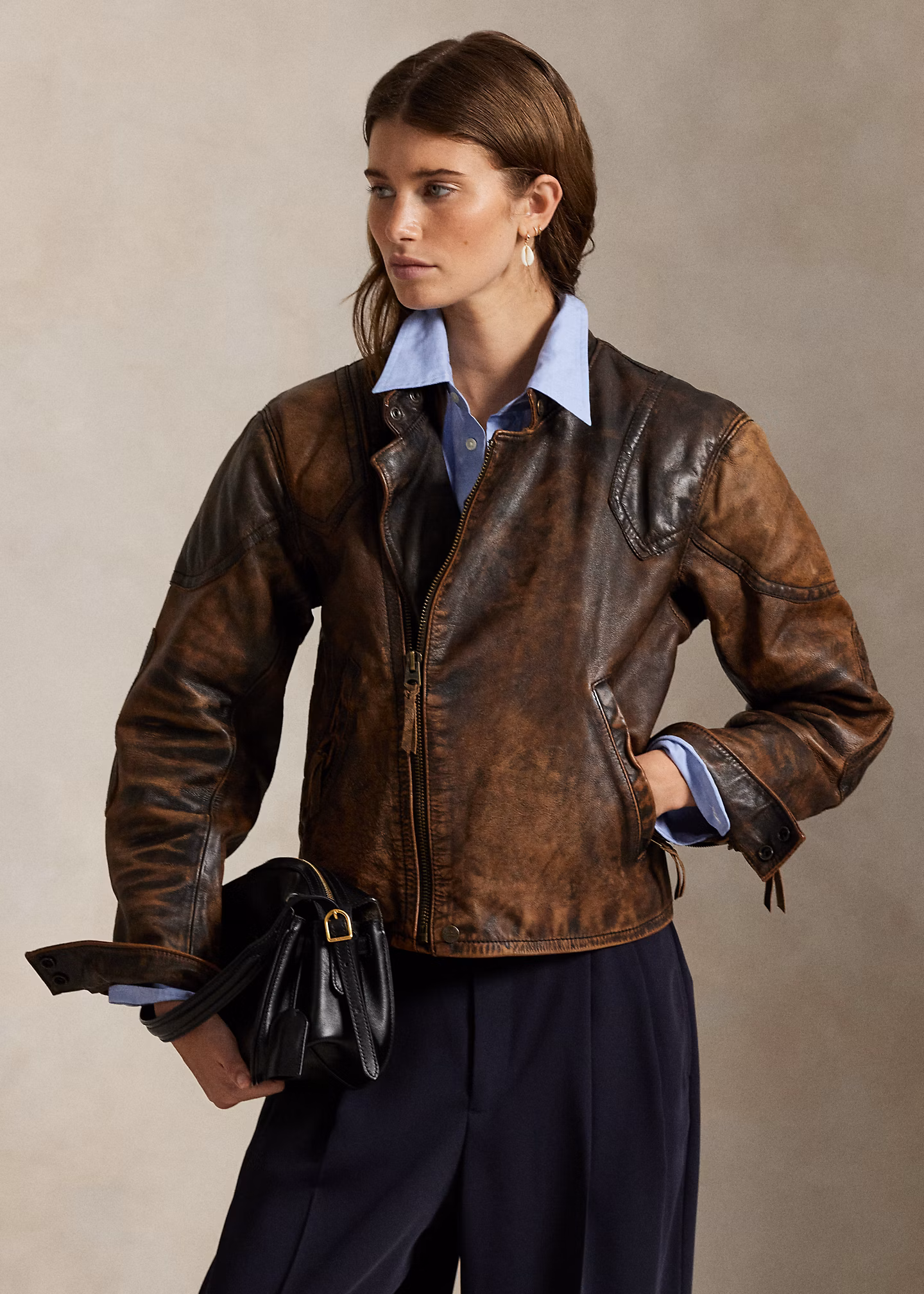 Bikerjacke aus rissigem Leder - RALPH LAUREN OUTLET