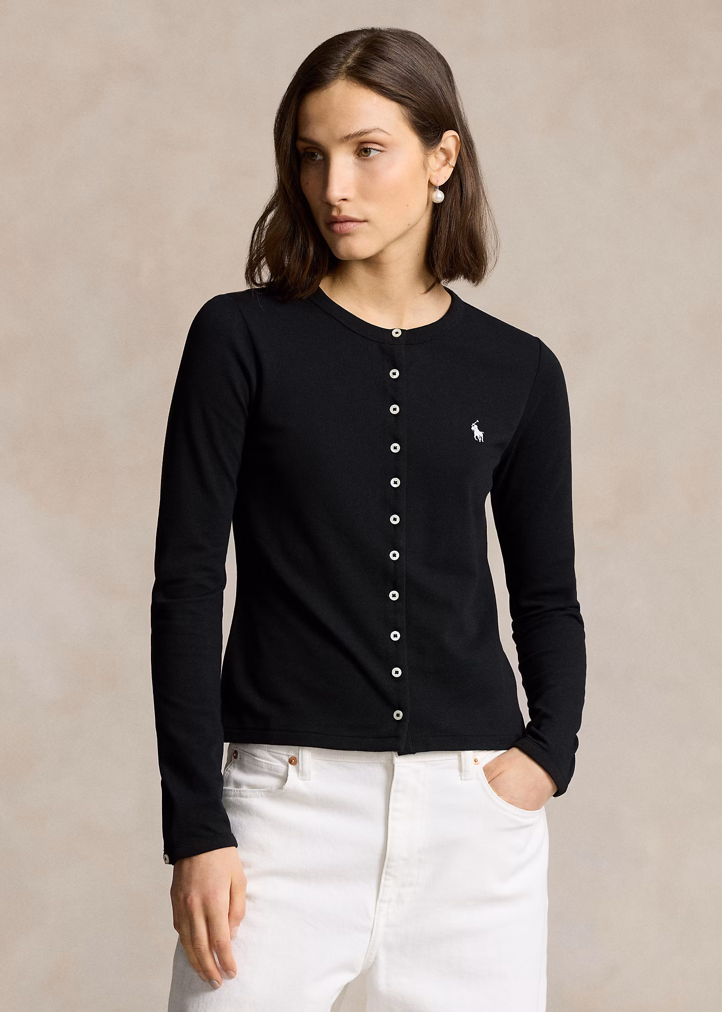 Strickjacke aus Stretch-Baumwollpiqué - RALPH LAUREN OUTLET