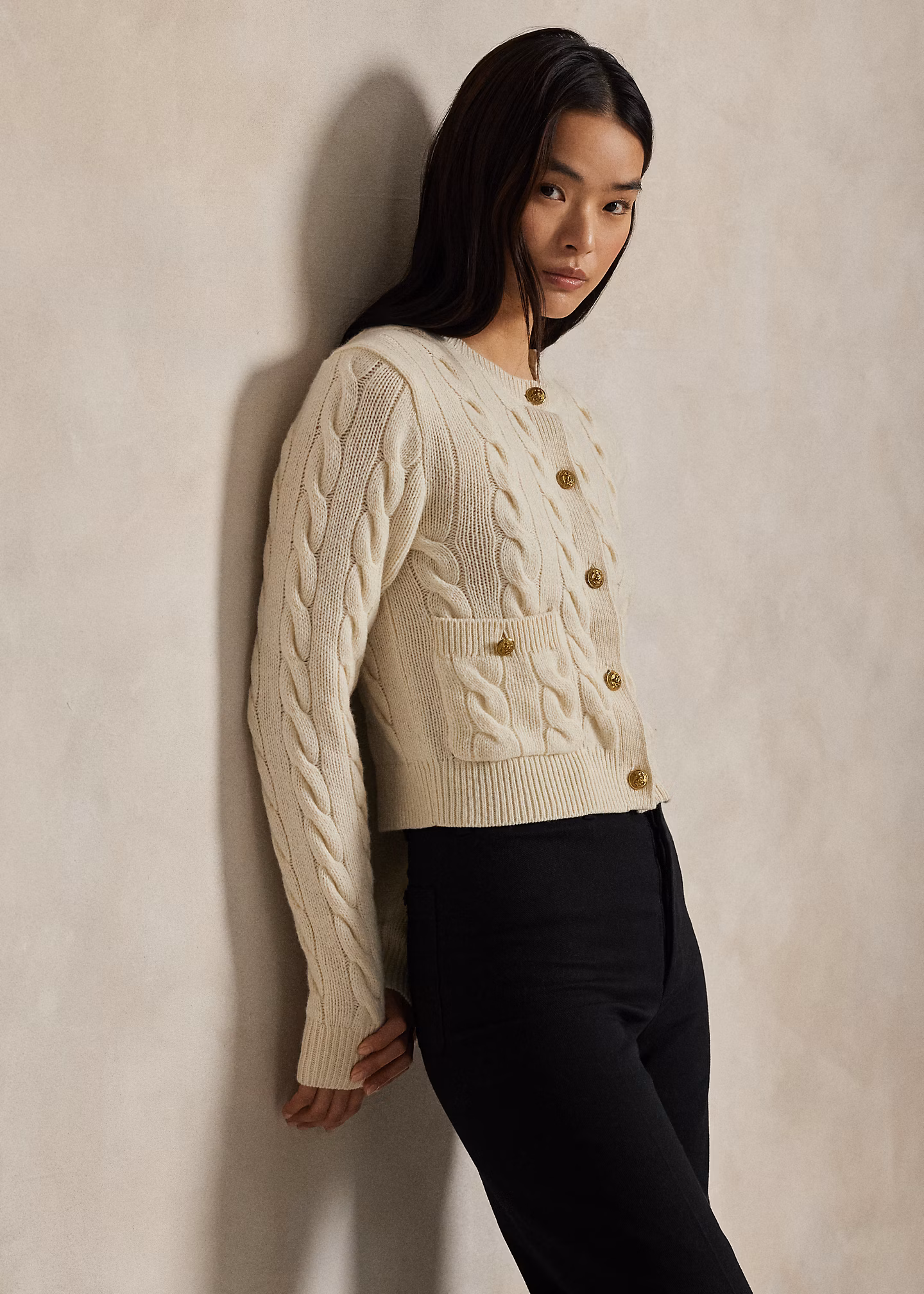 Woll-Kaschmir-Strickjacke mit Zopfmuster - RALPH LAUREN OUTLET