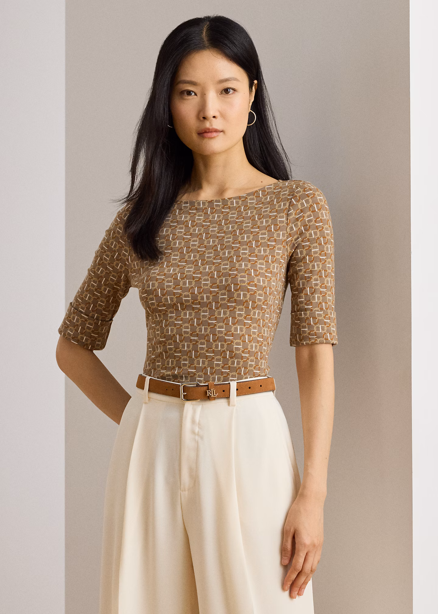 Baumwoll-T-Shirt mit U-Boot-Ausschnitt - RALPH LAUREN OUTLET