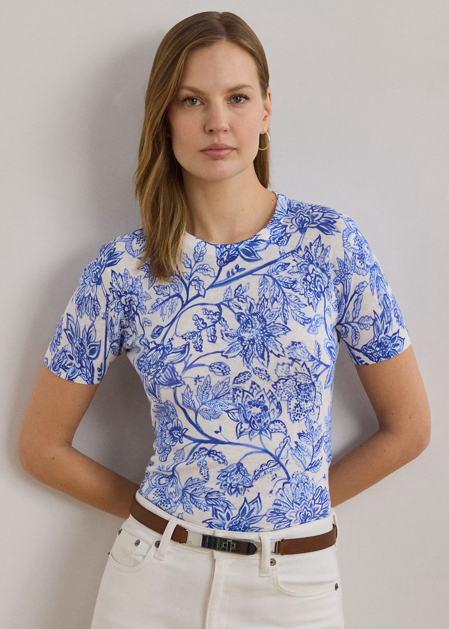 Geblümter Kurzarmpullover mit Leinen - RALPH LAUREN OUTLET