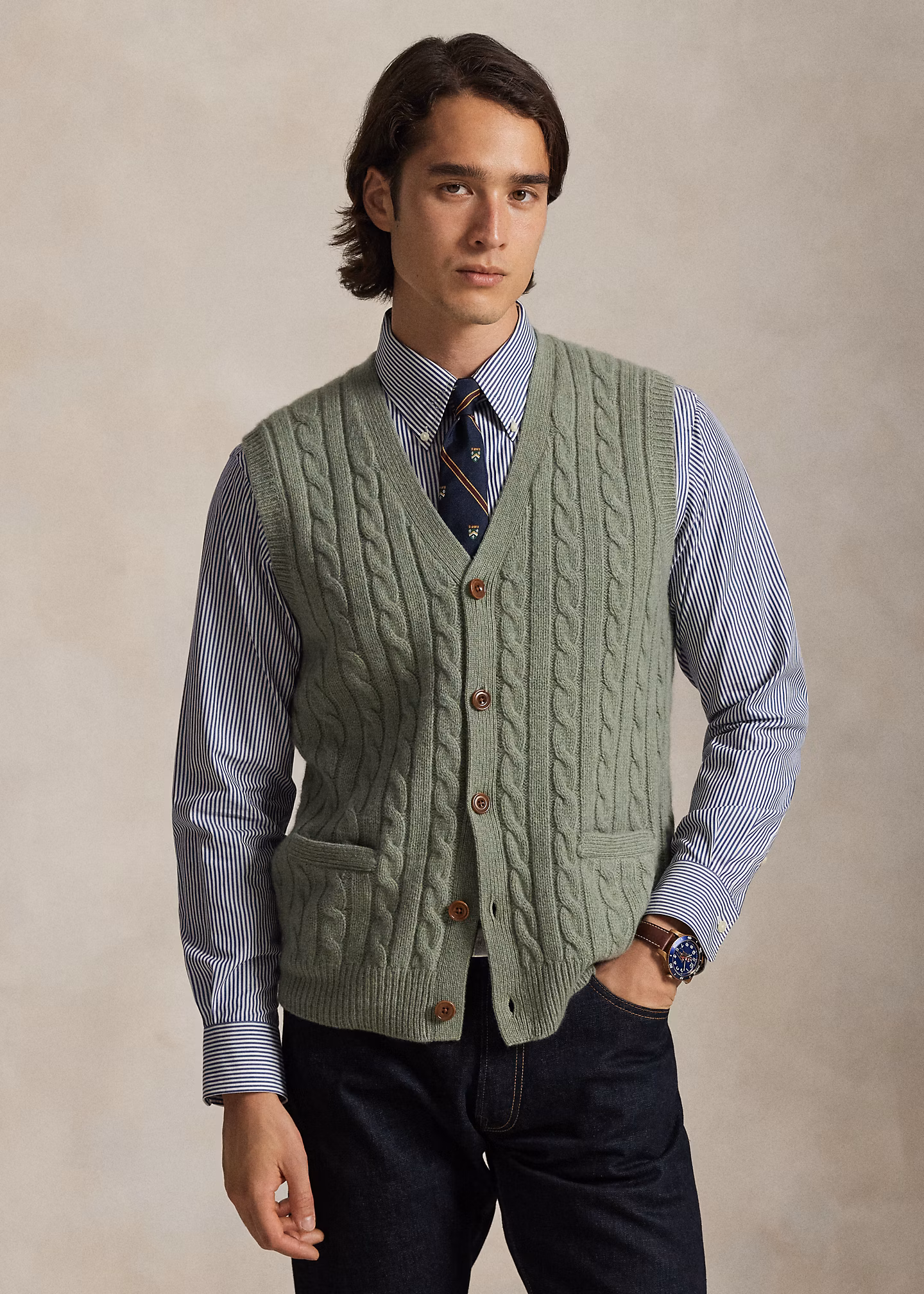 Woll-Kaschmir-Pullunder mit Zopfmuster - RALPH LAUREN OUTLET