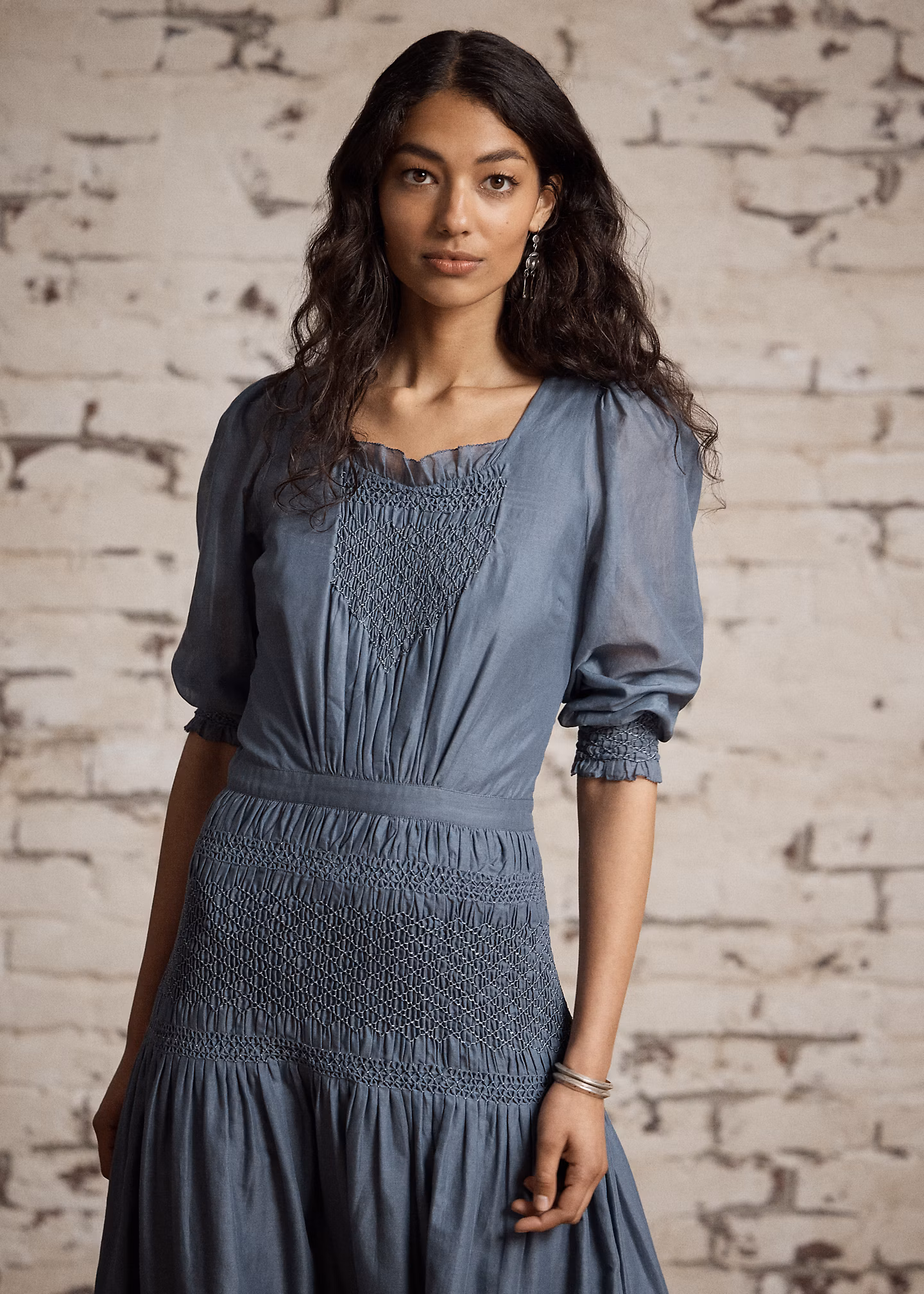 Baumwoll-Voile-Kleid mit Smokdetails - RALPH LAUREN OUTLET