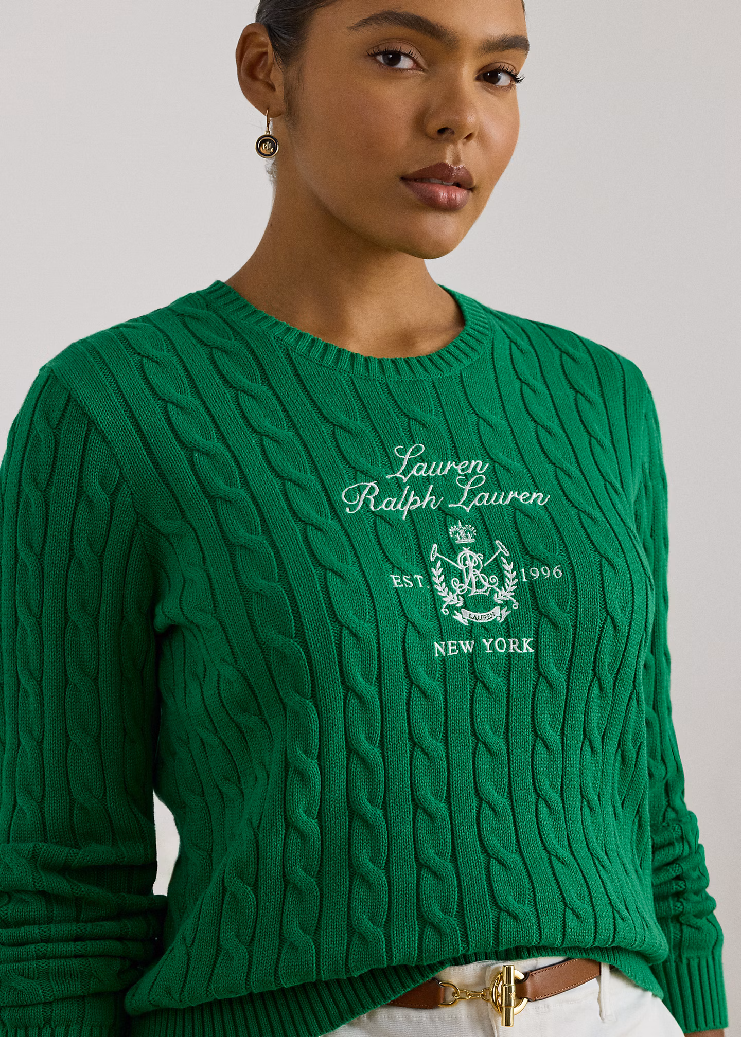 Zopfmusterpullover mit gesticktem Wappen - RALPH LAUREN OUTLET