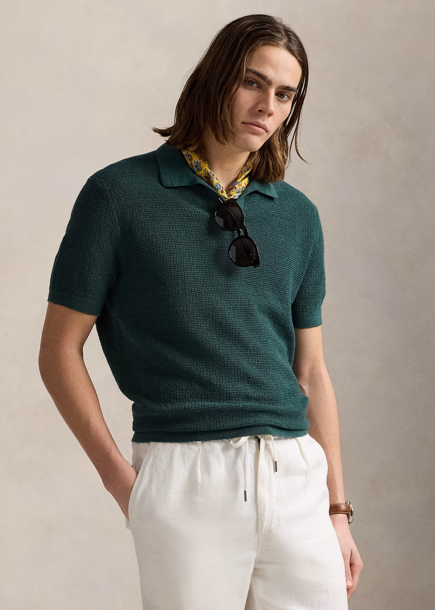 Leinenpiqué-Pullover mit Johnny-Kragen - RALPH LAUREN OUTLET