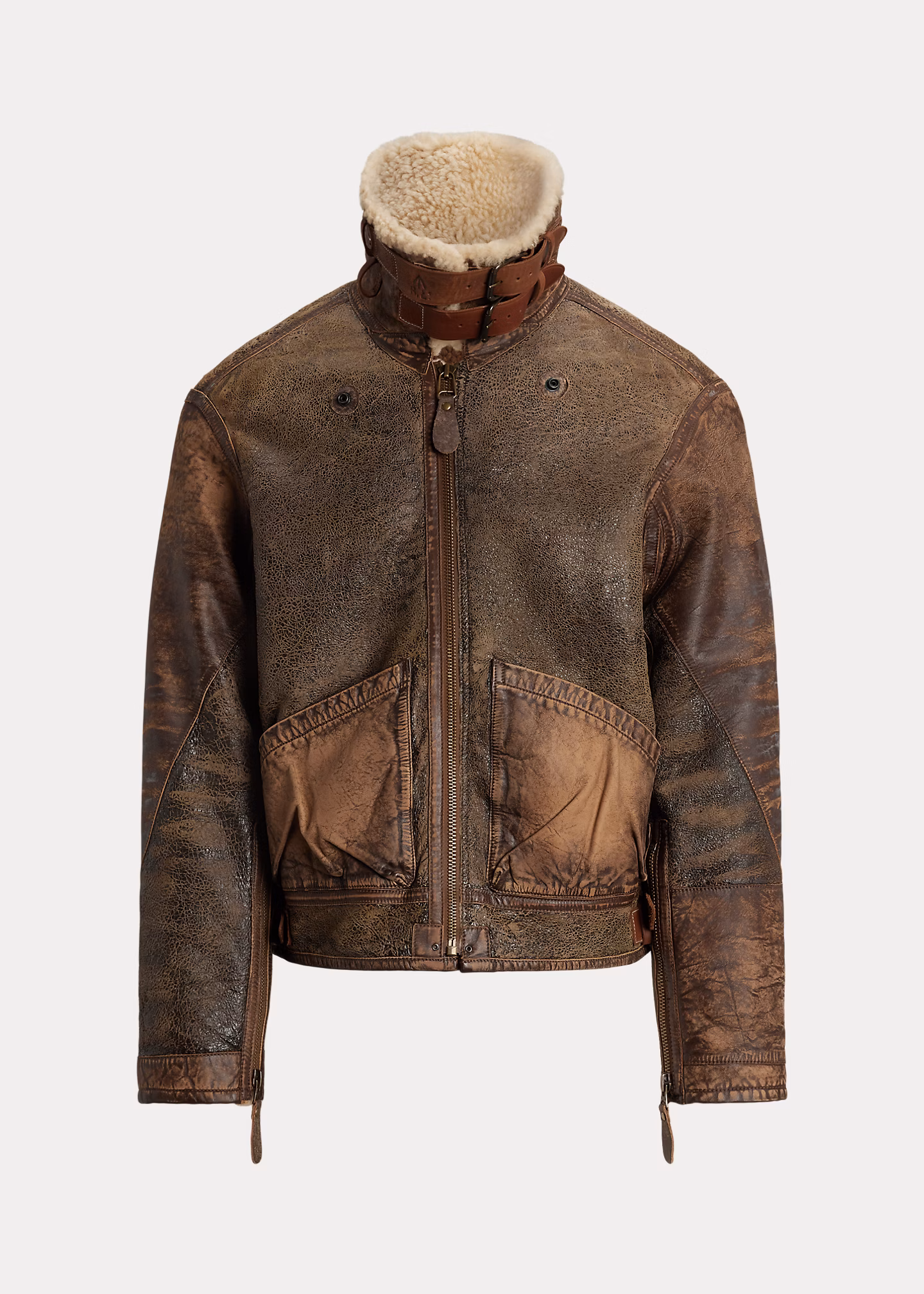 Lammfell-Pilotenjacke mit Lederbesatz - RALPH LAUREN OUTLET