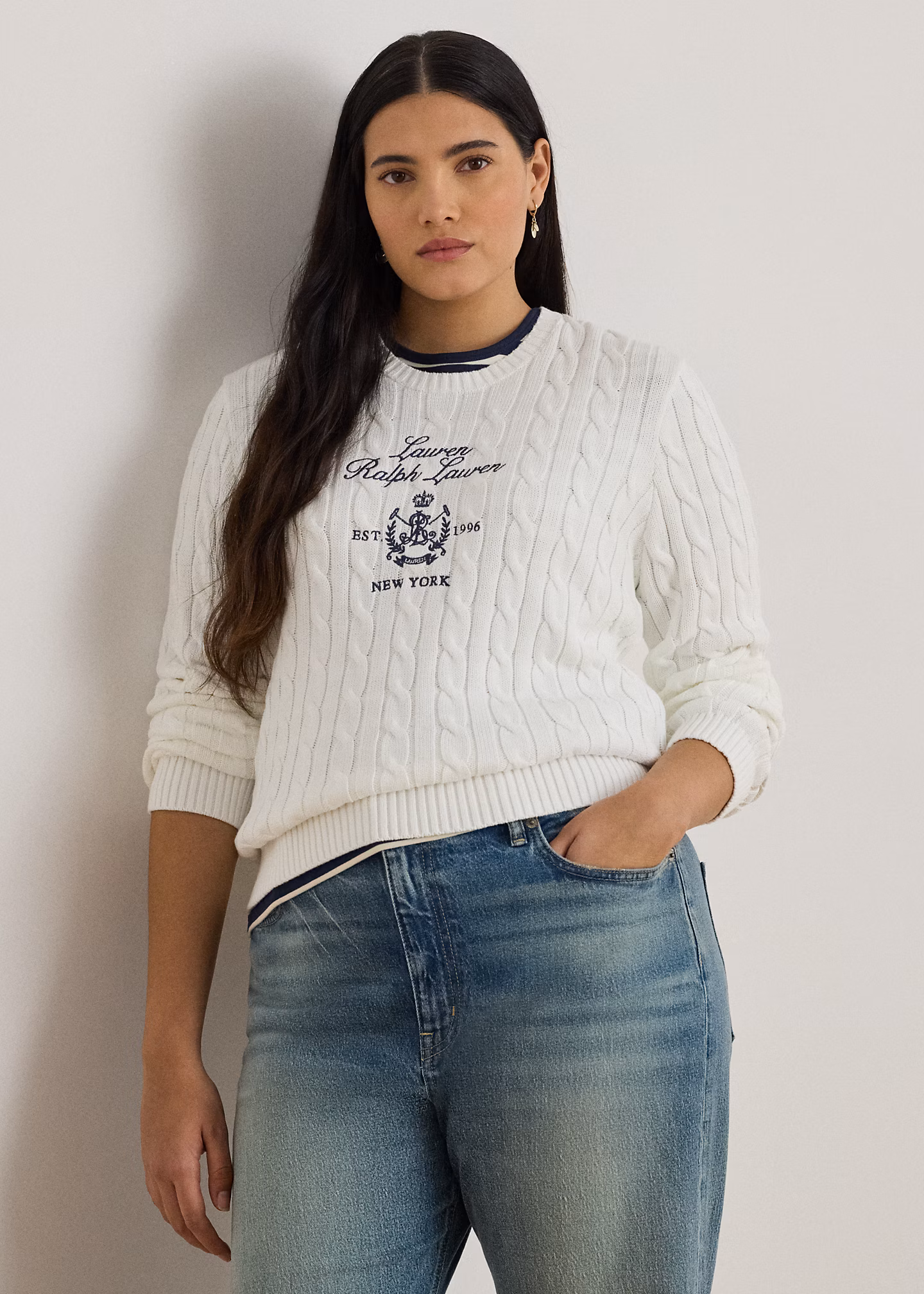 Zopfmusterpullover mit gesticktem Wappen - RALPH LAUREN OUTLET