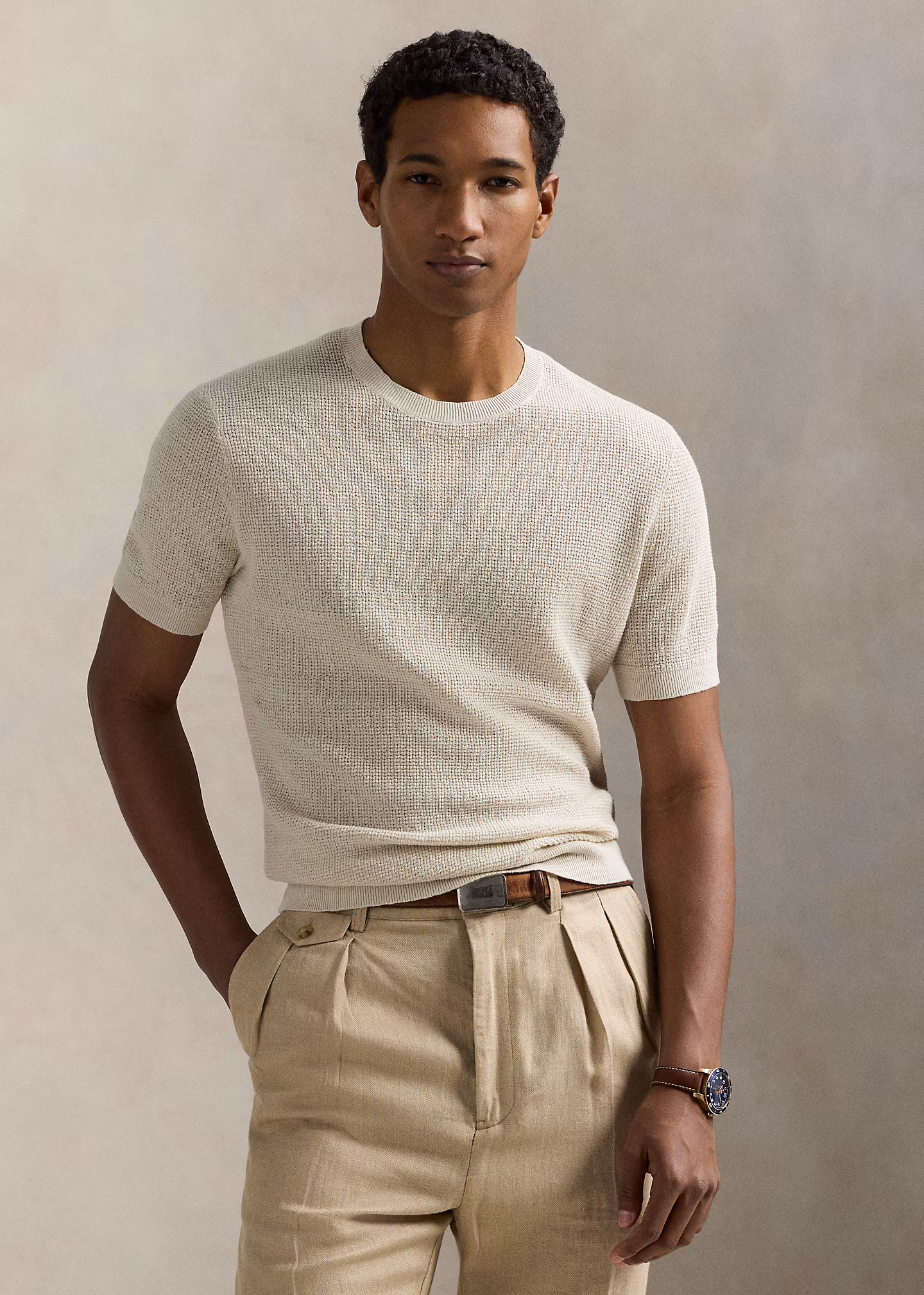 Strukturierter Leinen-Kurzarmpullover - RALPH LAUREN OUTLET