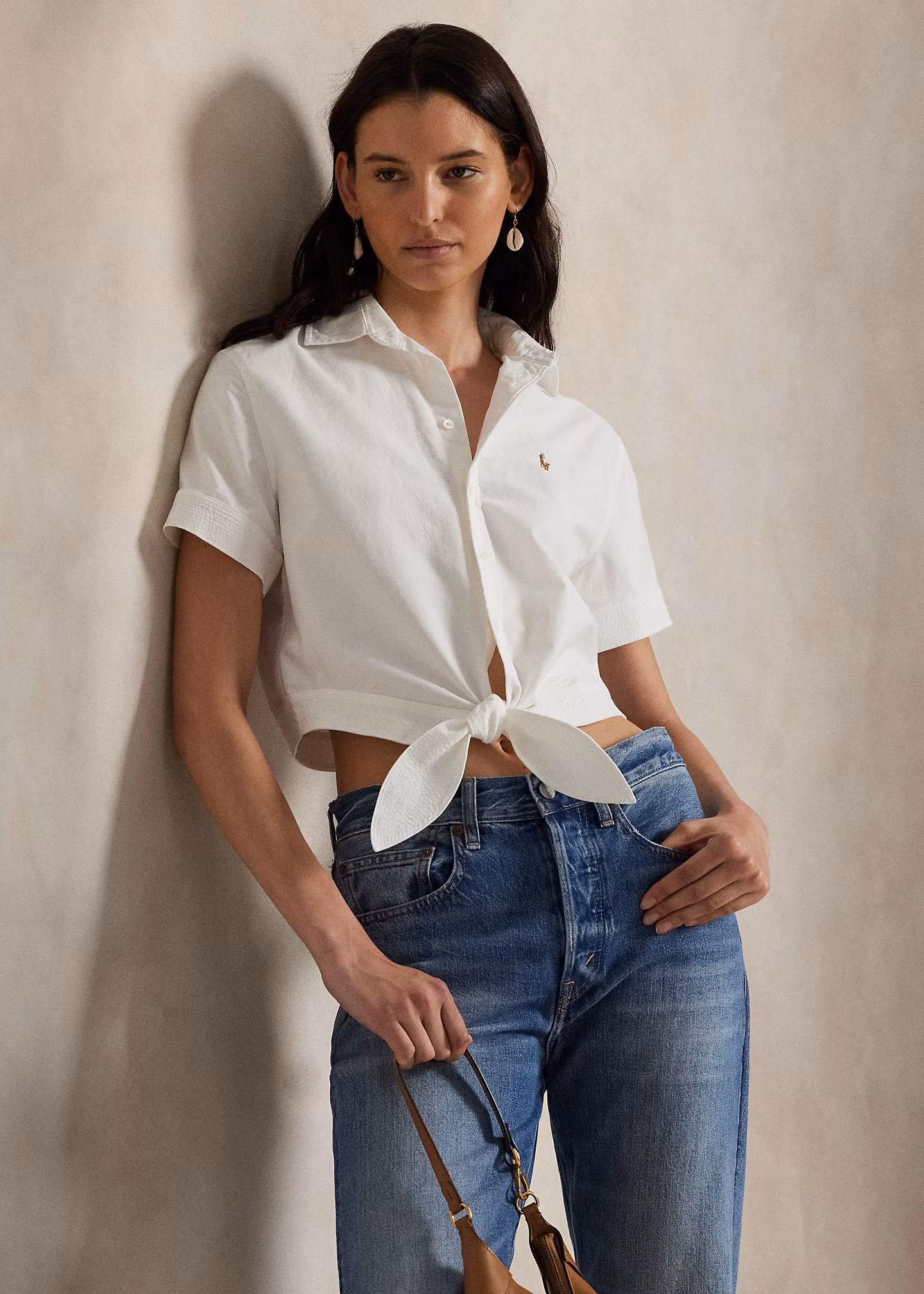 Verkürztes Oxfordhemd mit Schnürdetail - RALPH LAUREN OUTLET