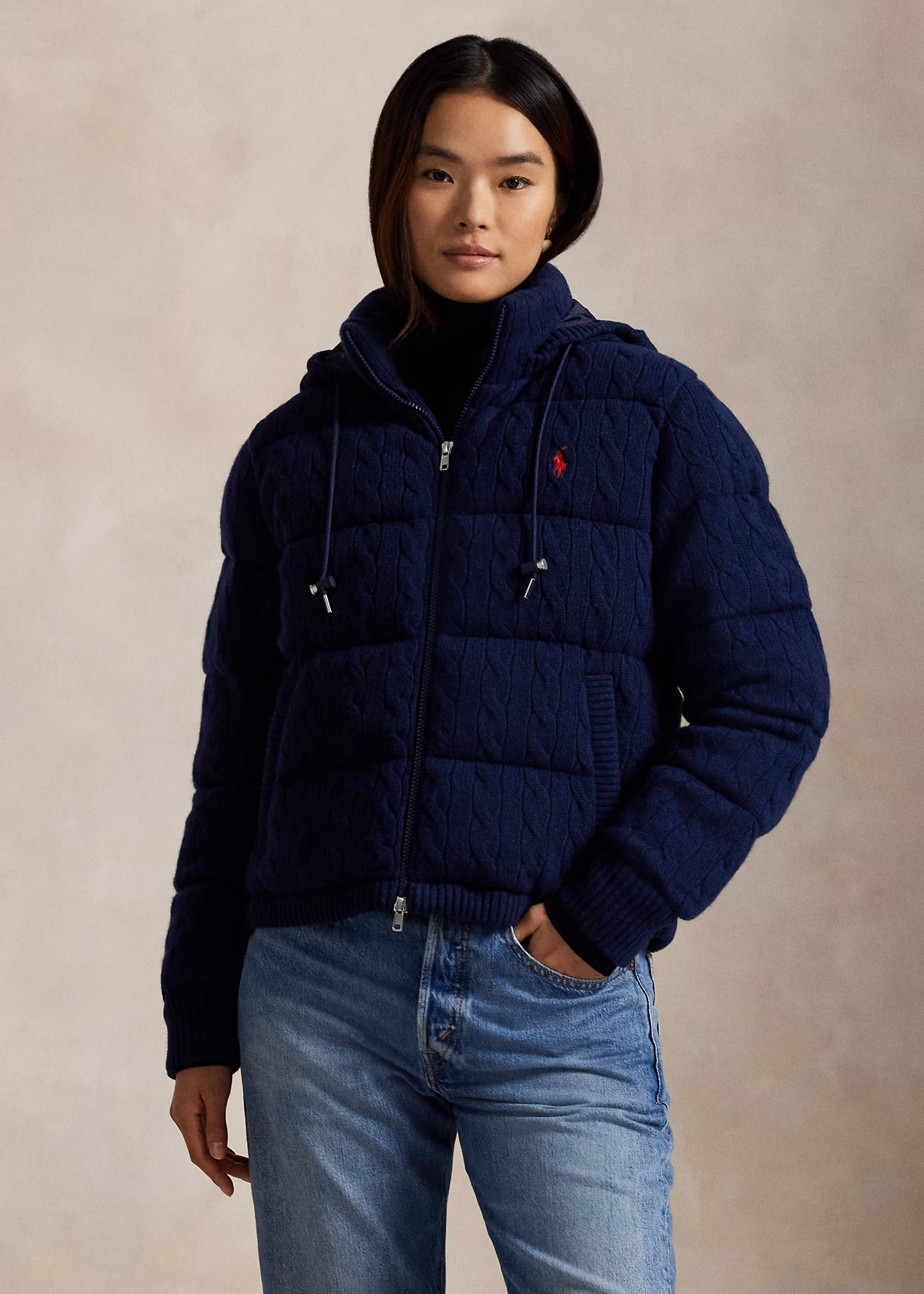 Woll-Kaschmir-Pufferjacke mit Zopfmuster - RALPH LAUREN OUTLET