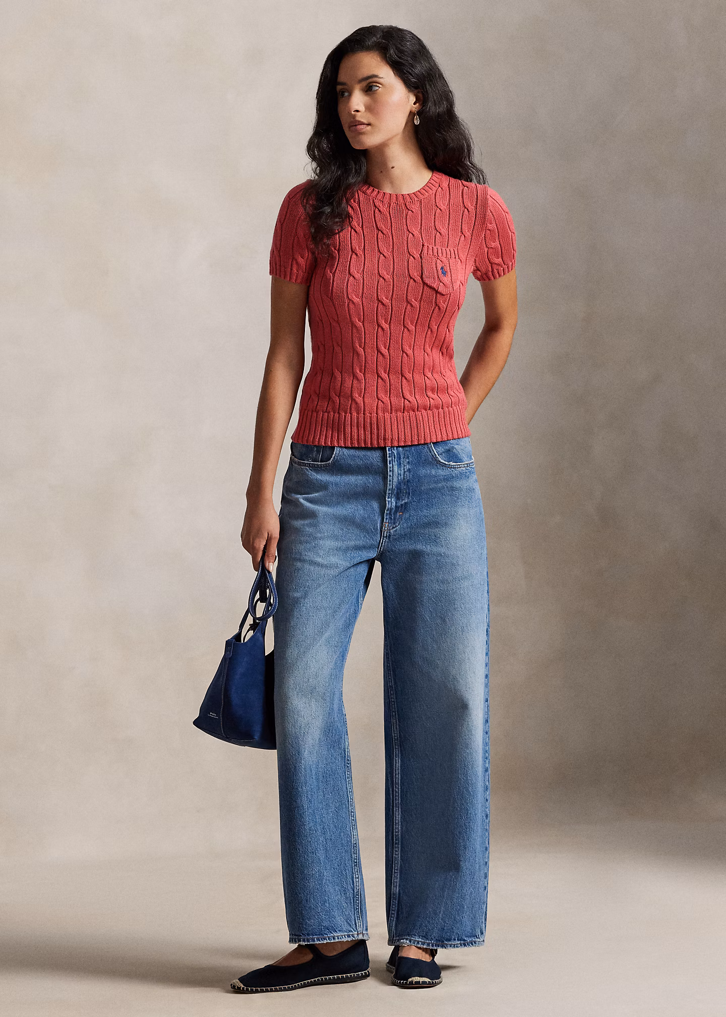 Kurzarmpullover mit Zopfmuster - RALPH LAUREN OUTLET