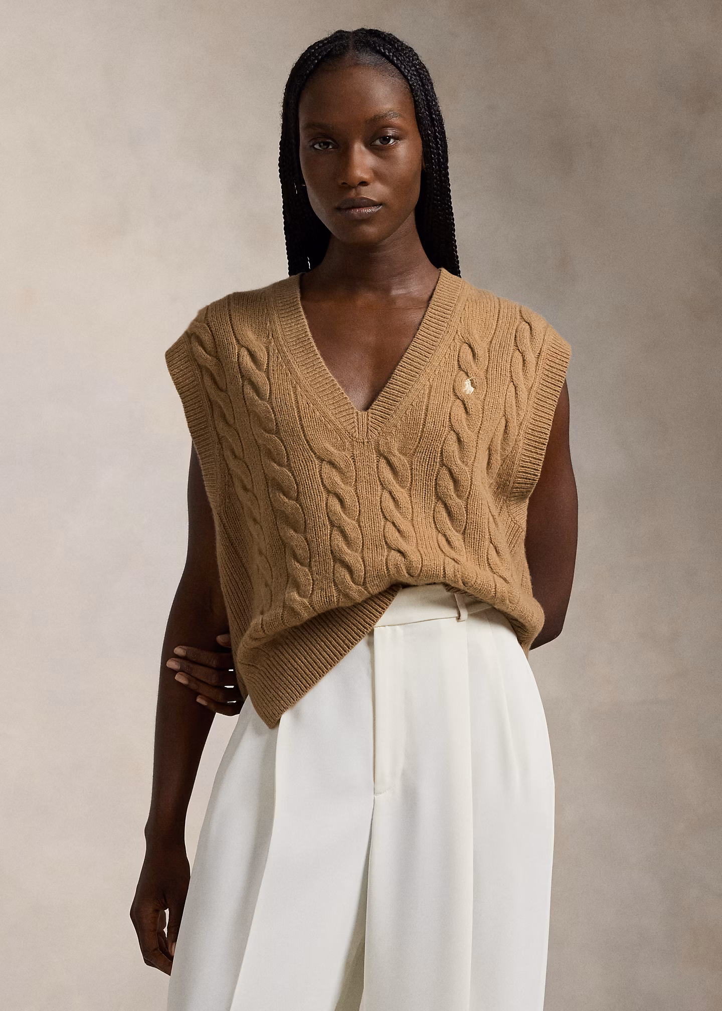 Woll-Kaschmir-Pullunder mit Zopfmuster - RALPH LAUREN OUTLET