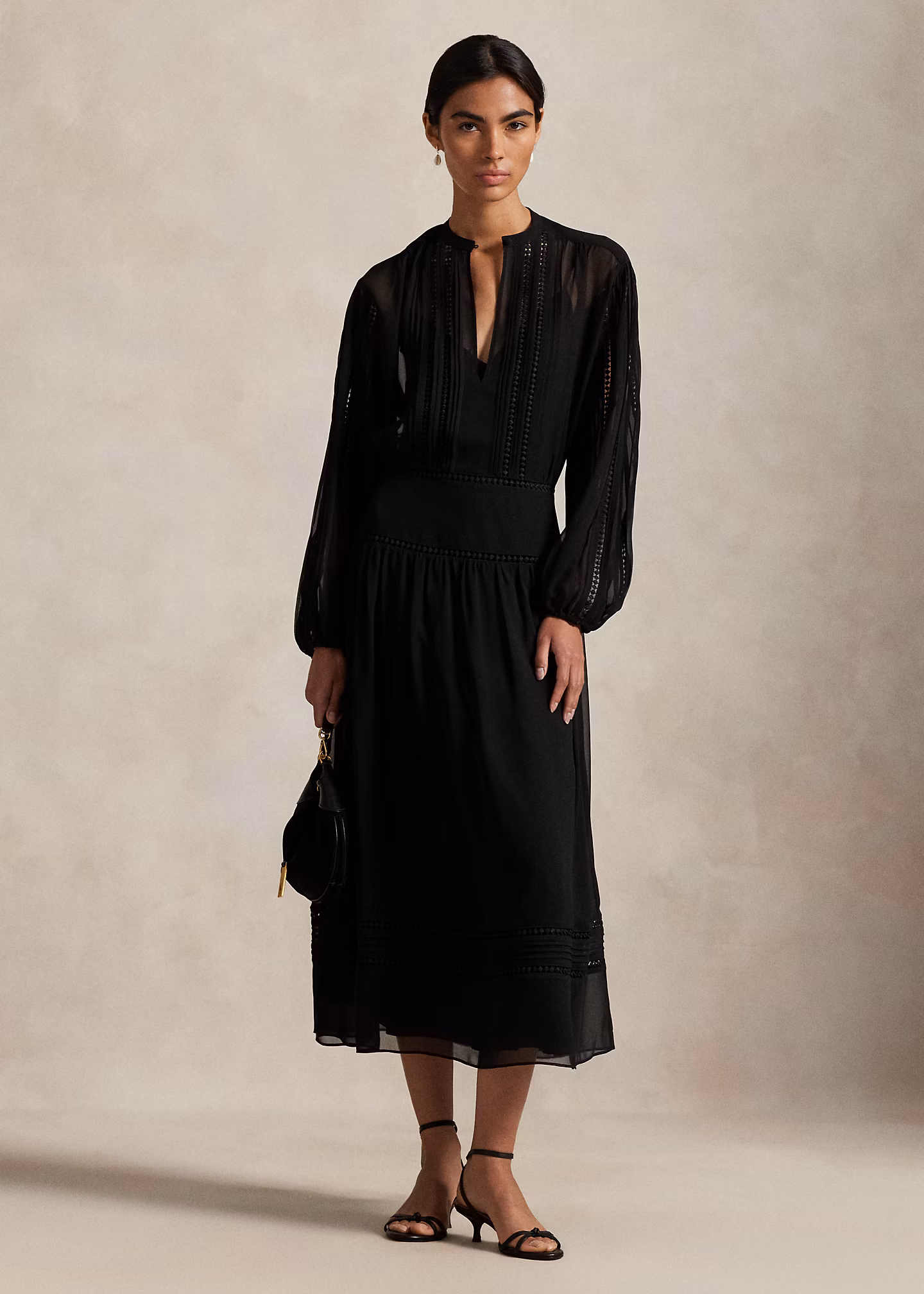 Lace-Trim Georgette Dress - RALPH LAUREN OUTLET