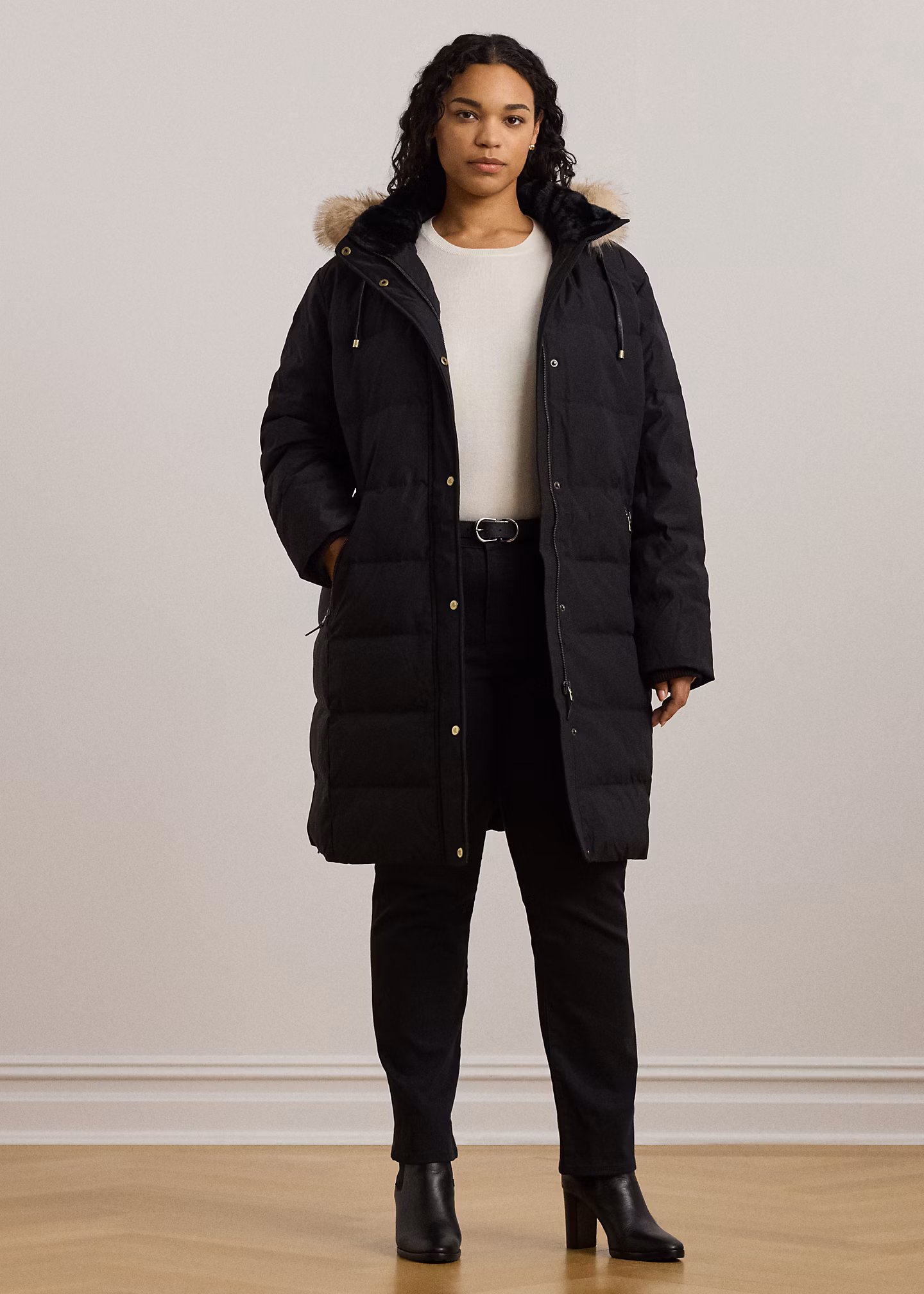 Daunenmantel mit Kapuze und Kunstpelz - RALPH LAUREN OUTLET