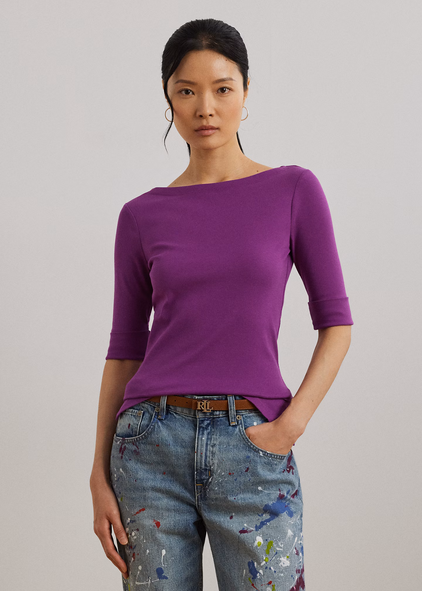 T-Shirt mit U-Boot-Ausschnitt - RALPH LAUREN OUTLET