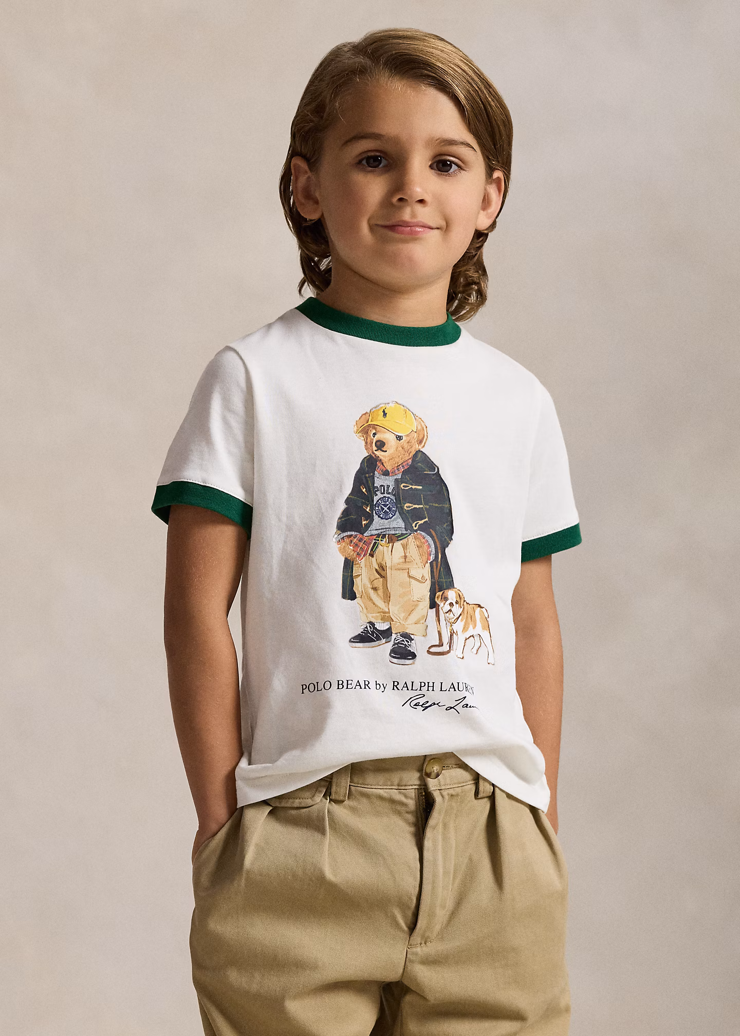 Baumwoll-Ringer-T-Shirt mit Polo Bear - RALPH LAUREN OUTLET