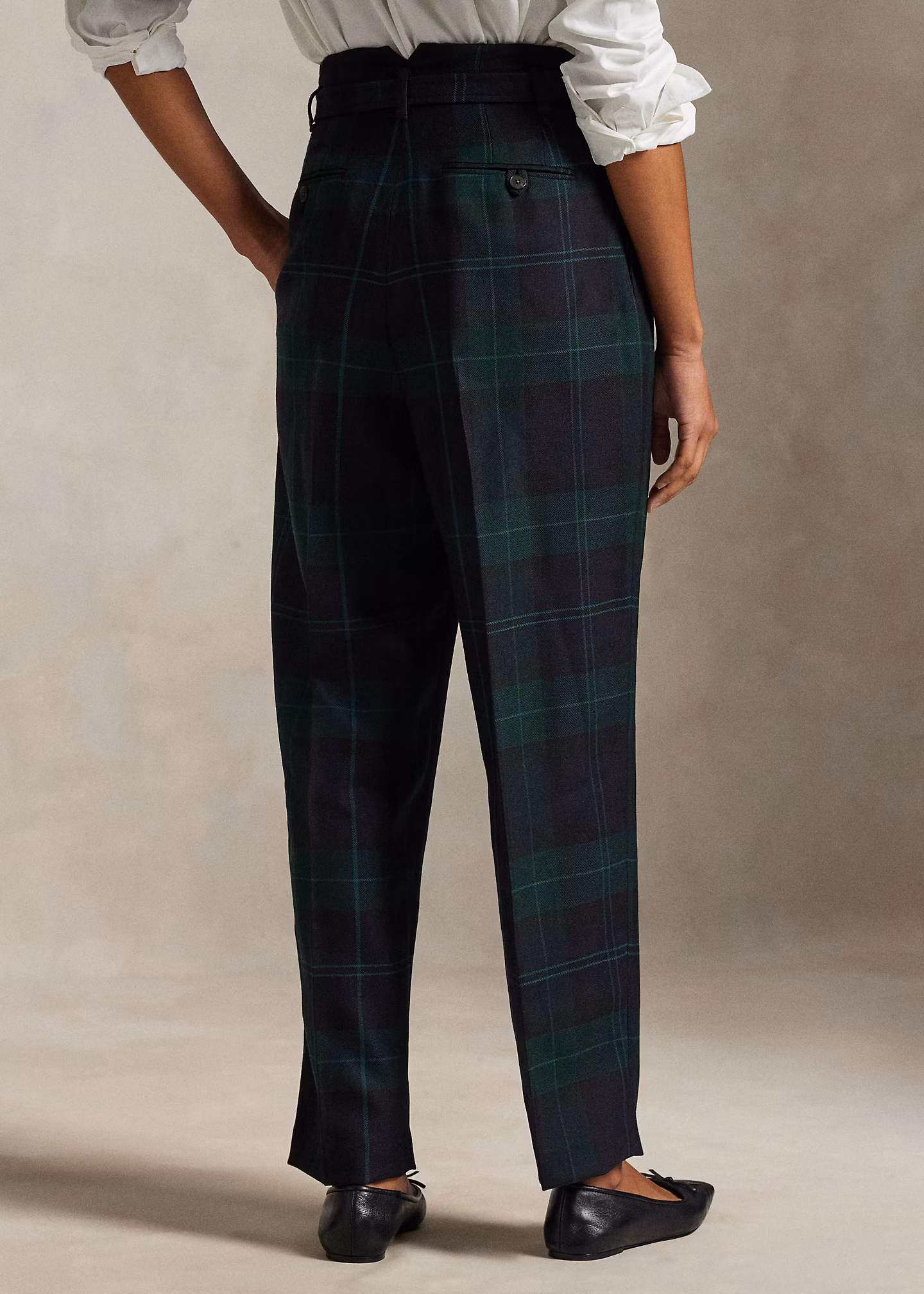 Belted Plaid Wool Pleated Tapered Pant - RALPH LAUREN OUTLET