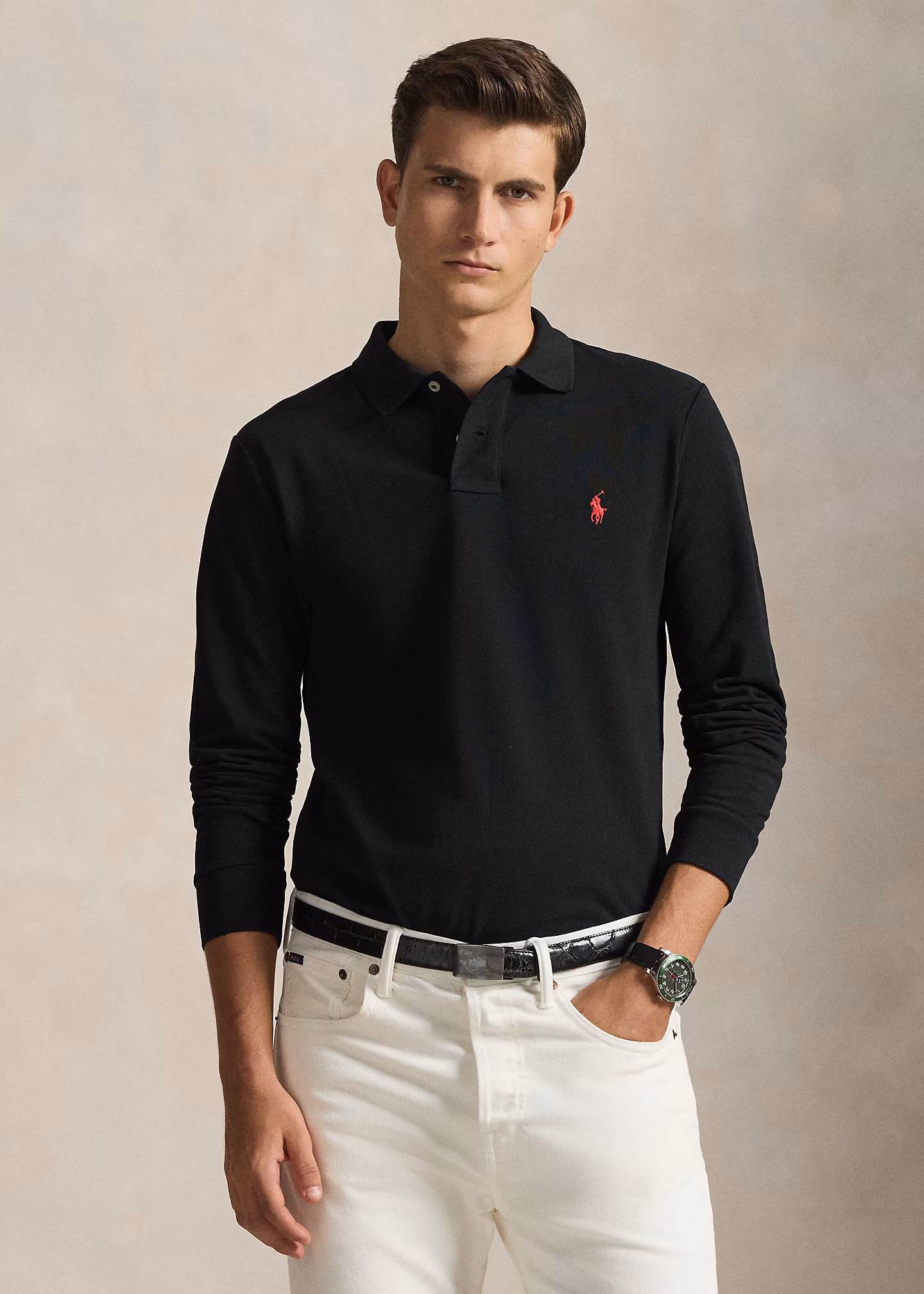 Slim-Fit Langarm-Polo aus Piqué - RALPH LAUREN OUTLET