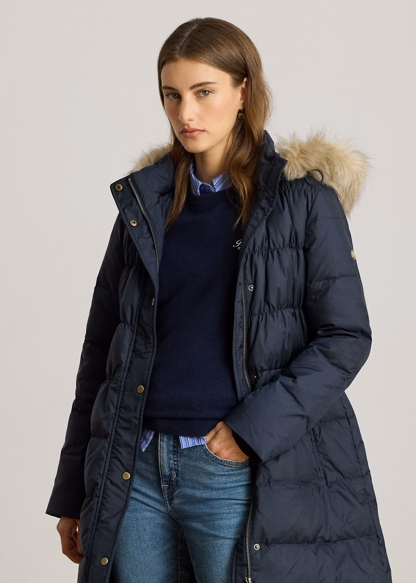 Daunenmantel mit Kapuze und Kunstpelz - RALPH LAUREN OUTLET