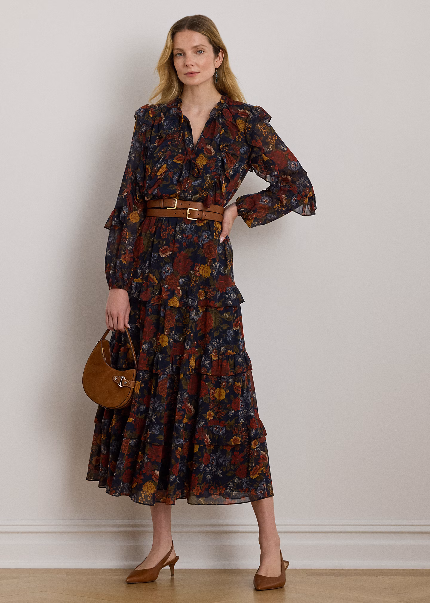 Geblümtes Stufenkleid aus Georgette - RALPH LAUREN OUTLET