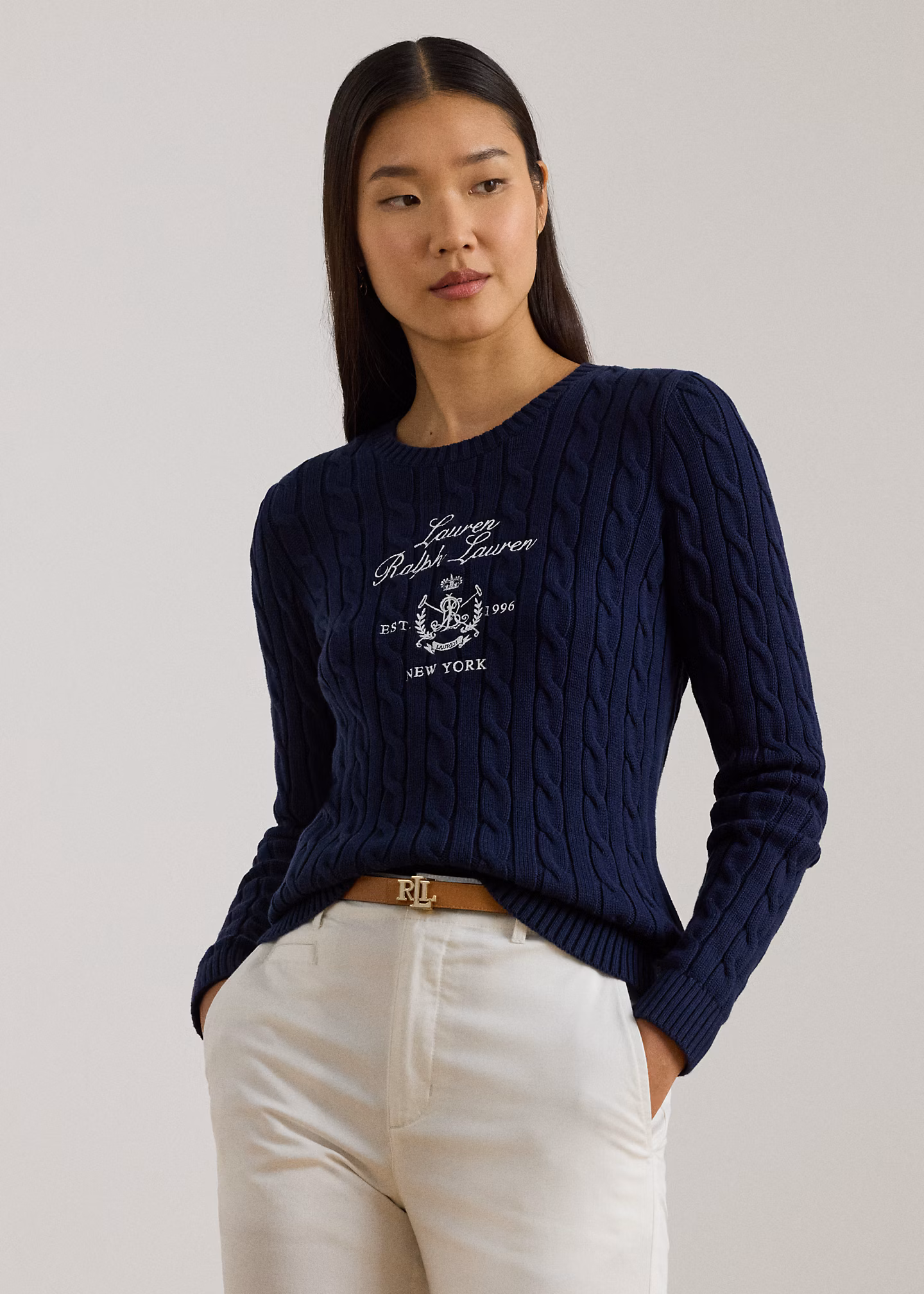 Zopfmusterpullover mit gesticktem Wappen - RALPH LAUREN OUTLET