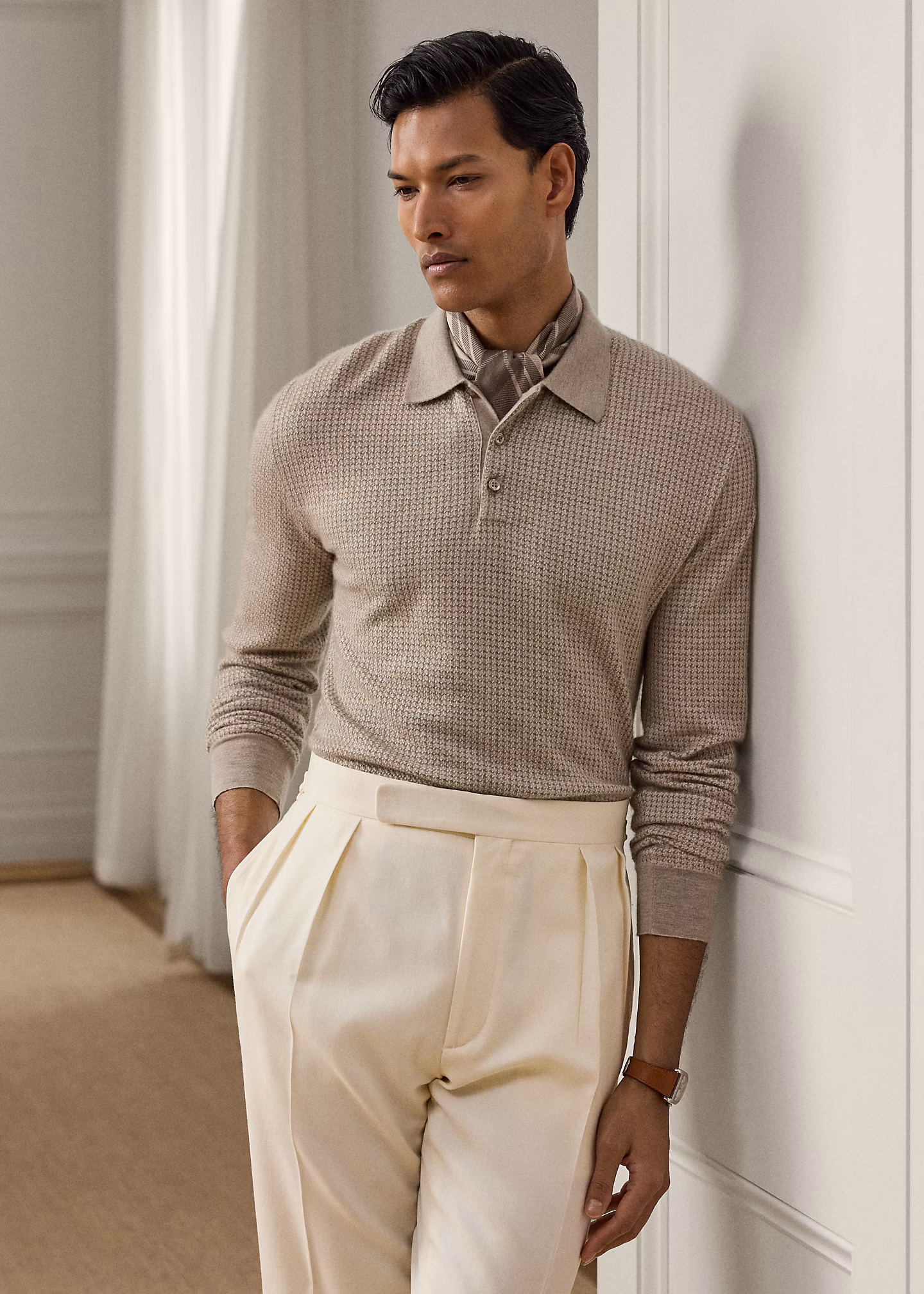 Hahnentritt-Kaschmirpullover mit Kragen - RALPH LAUREN OUTLET