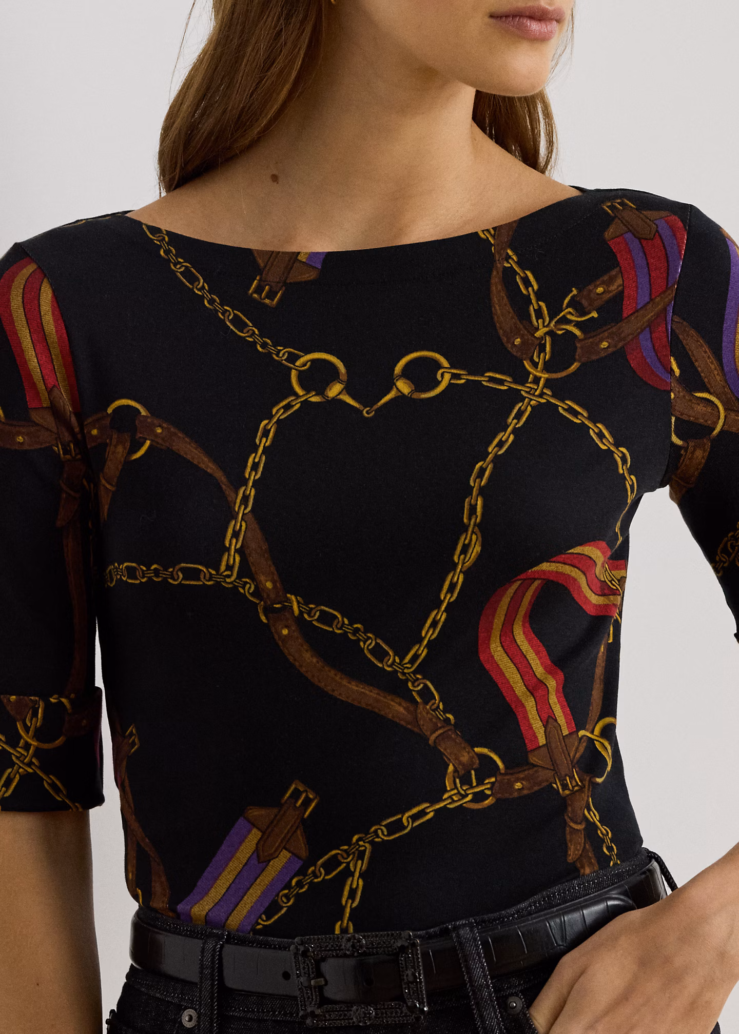 Baumwoll-T-Shirt mit U-Boot-Ausschnitt - RALPH LAUREN OUTLET