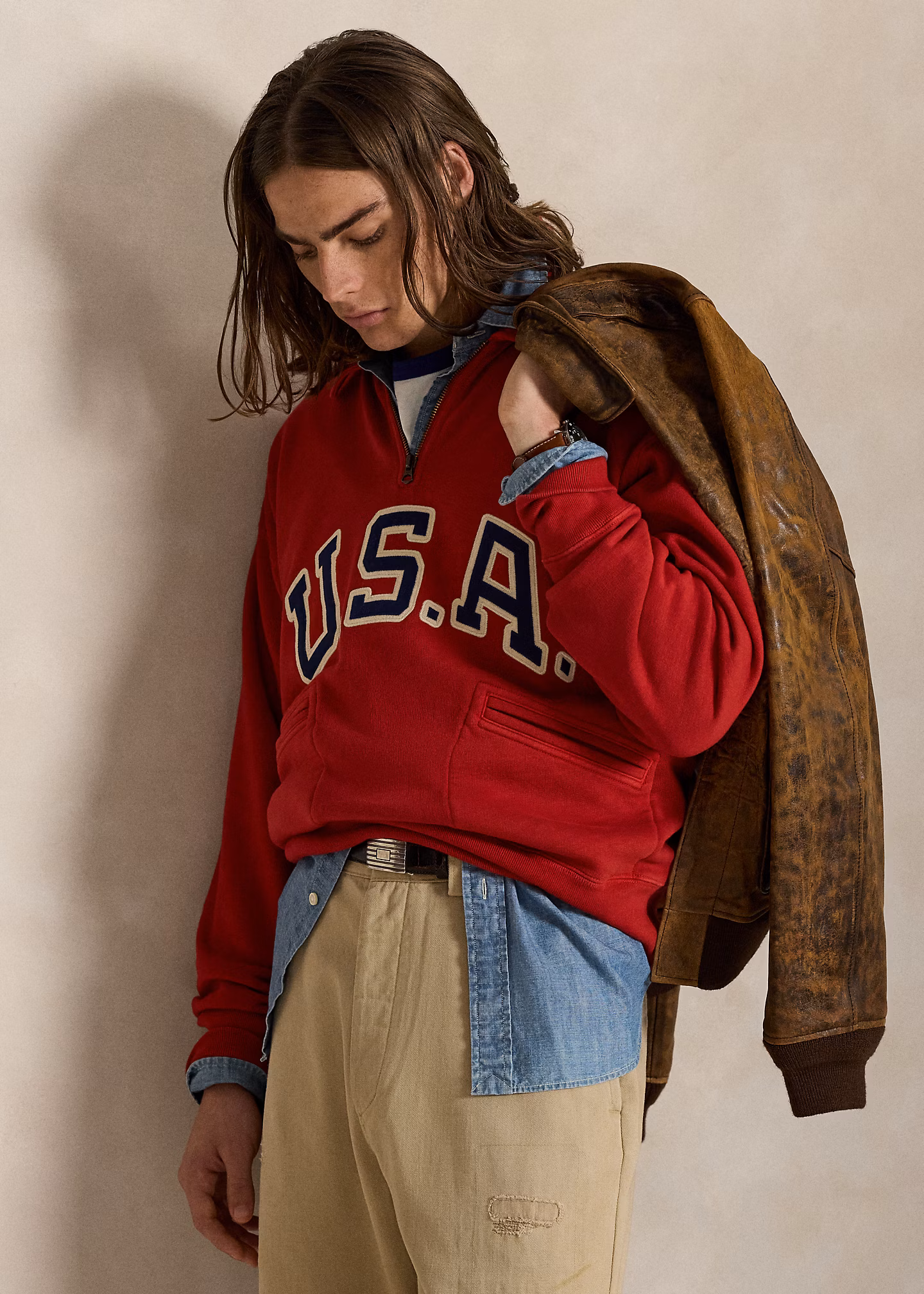 Vintage-Fit USA-Sweatshirt mit Kragen - RALPH LAUREN OUTLET