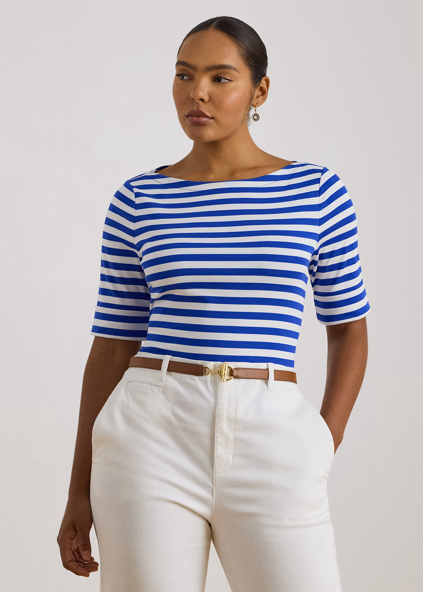 Baumwoll-T-Shirt mit U-Boot-Ausschnitt - RALPH LAUREN OUTLET