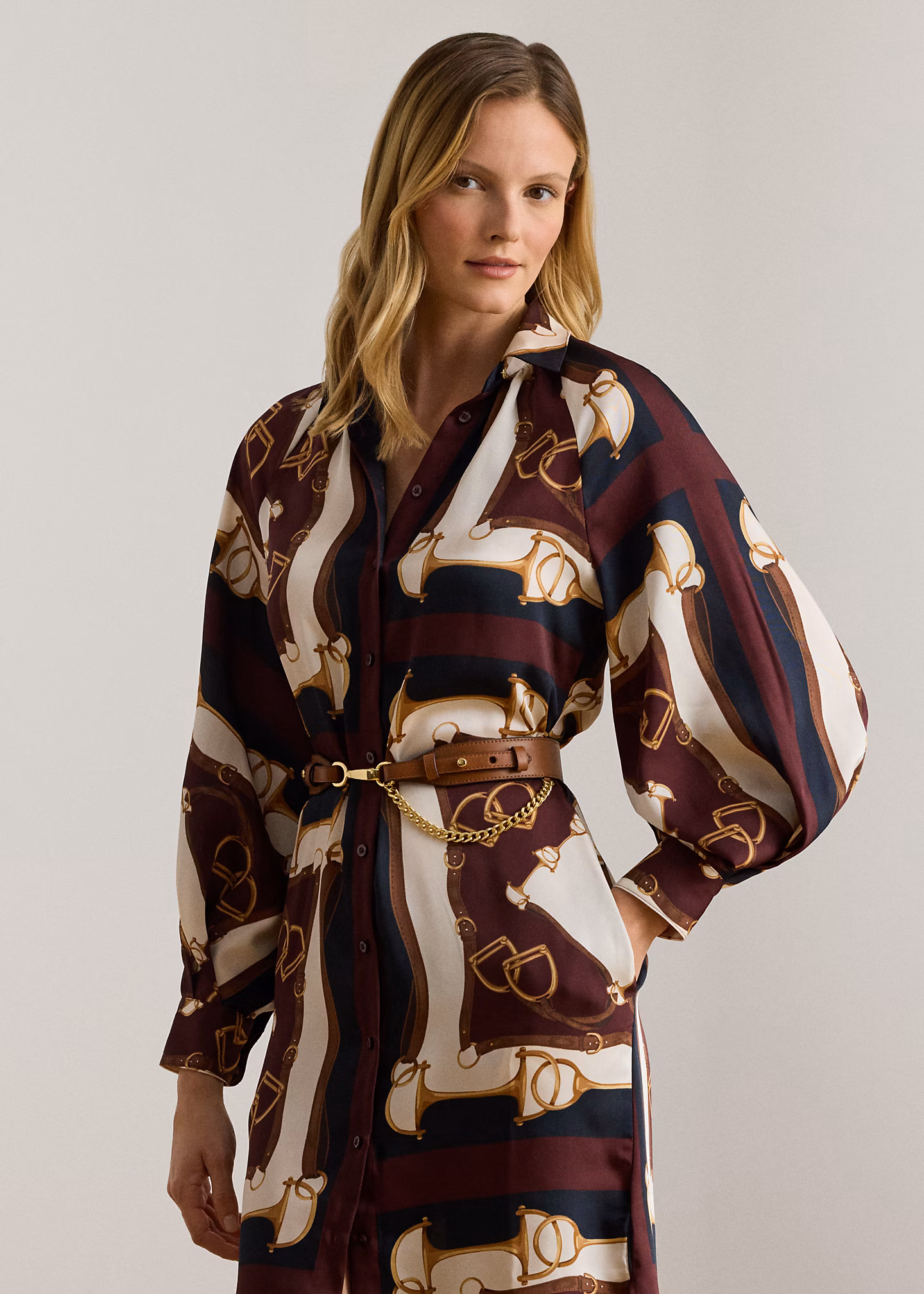 Twill-Midi-Hemdkleid mit Reitermuster - RALPH LAUREN OUTLET