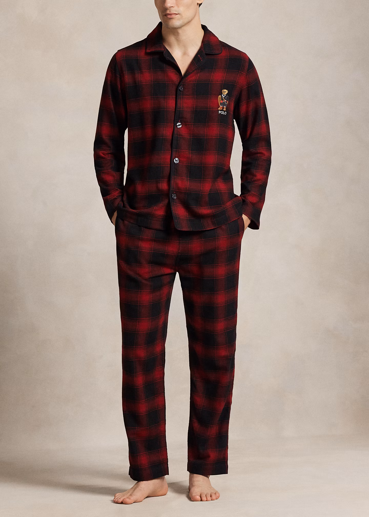 Karierter Flanell-Pyjama mit Polo Bear - RALPH LAUREN OUTLET