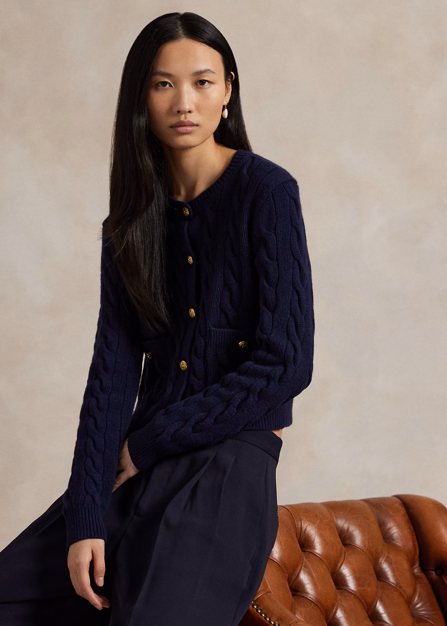 Woll-Kaschmir-Strickjacke mit Zopfmuster - RALPH LAUREN OUTLET